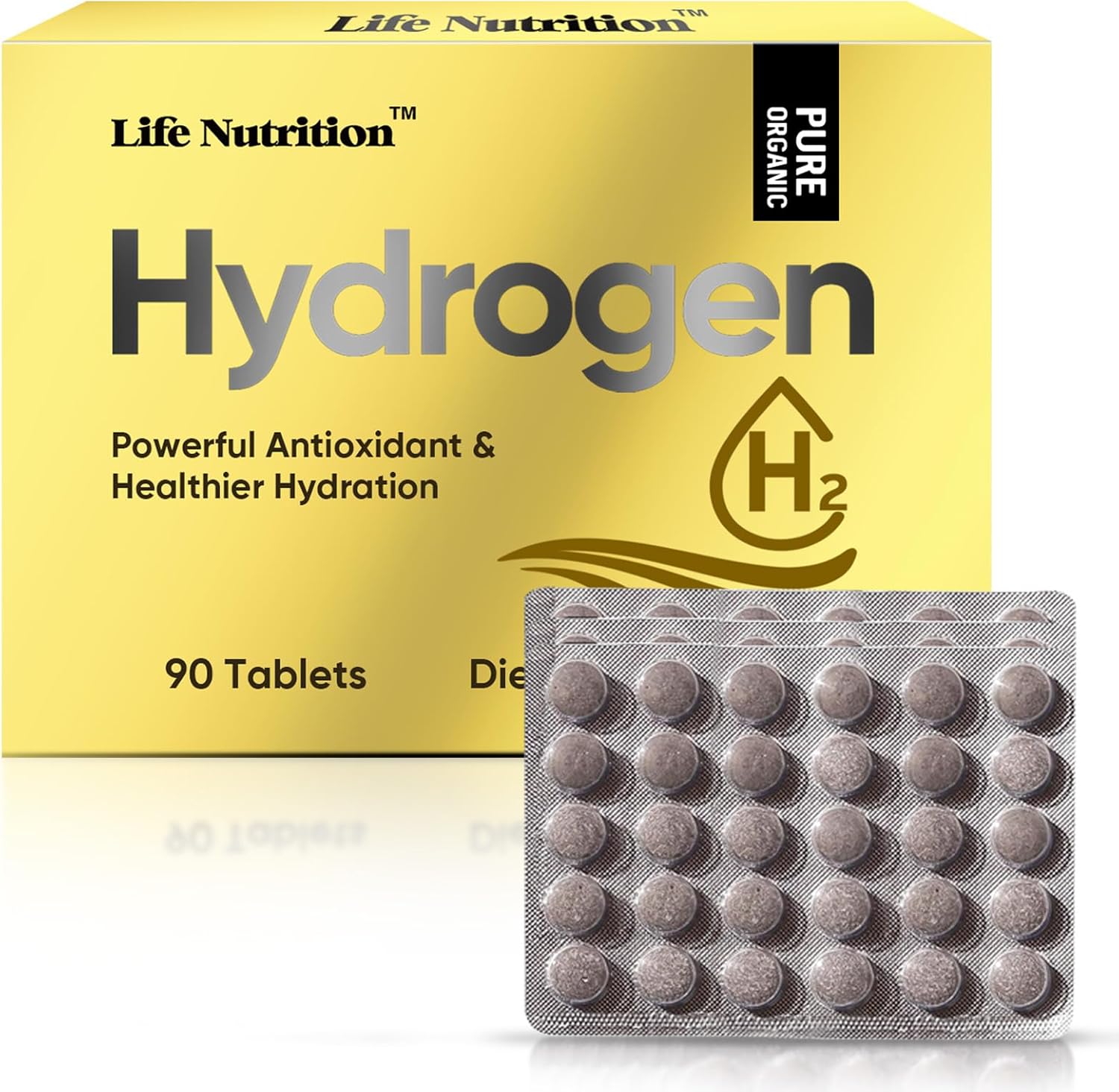 90 Tablets of Life Nutrition Molecular Hydrogen Water Tablets with Magnesium for Energy Boost - Gluten Free & Keto Antioxidant Supplement to Combat Inflammation & Stress