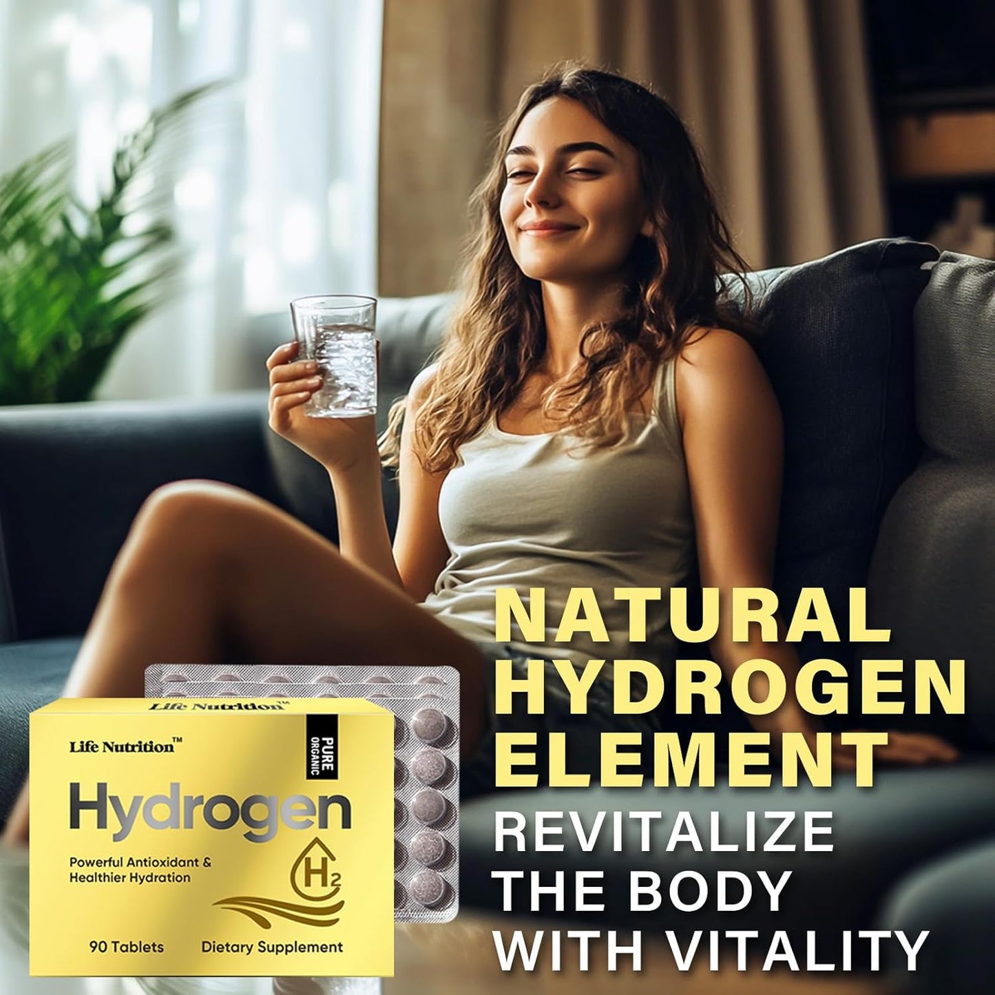 90 Tablets of Life Nutrition Molecular Hydrogen Water Tablets with Magnesium for Energy Boost - Gluten Free & Keto Antioxidant Supplement to Combat Inflammation & Stress