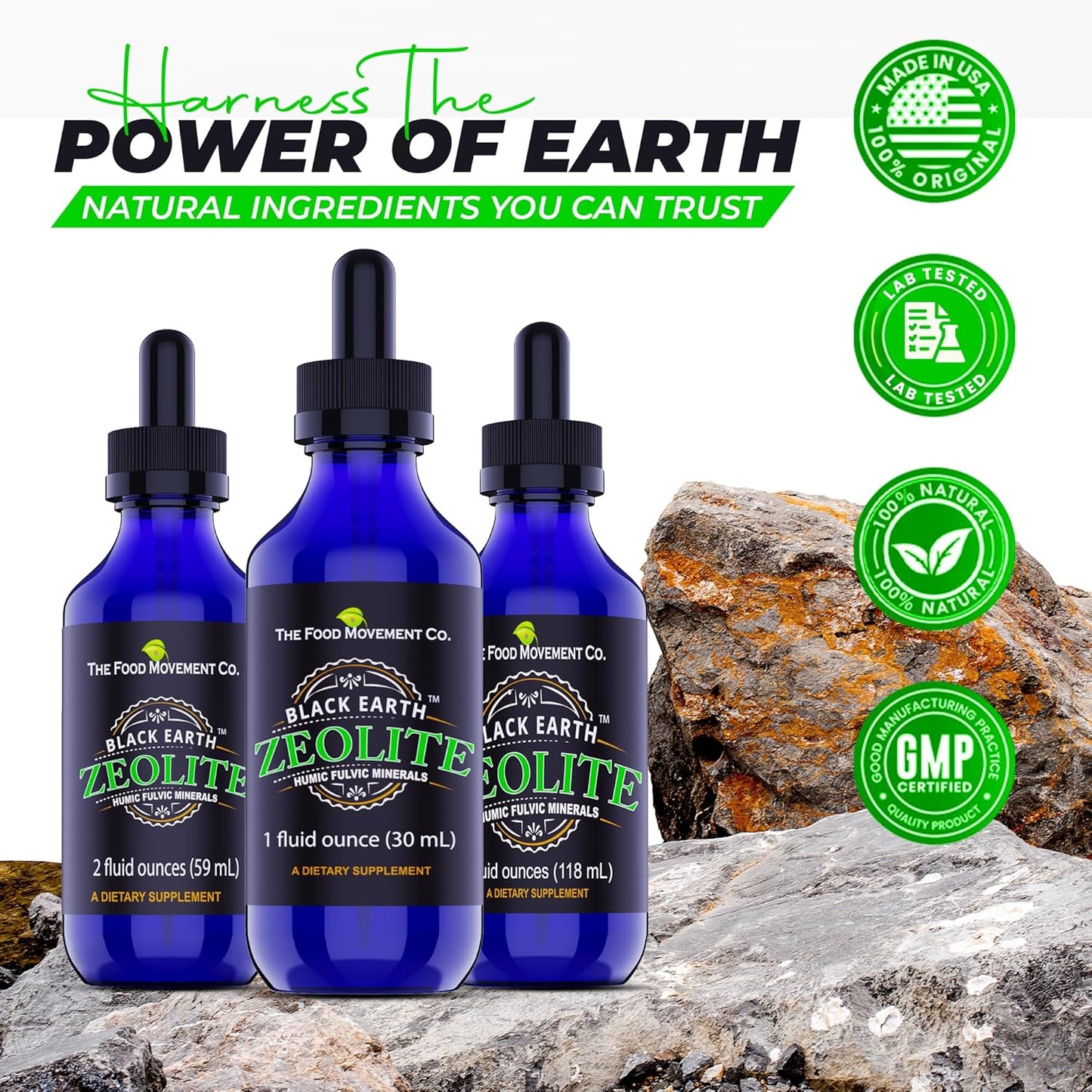 Black Earth Zeolite with Humic Fulvic Acids Trace Minerals Liquid Drops Supplement for Detox, Gut Health, Immune Support - The Food Movement Co. - Espot.com.au