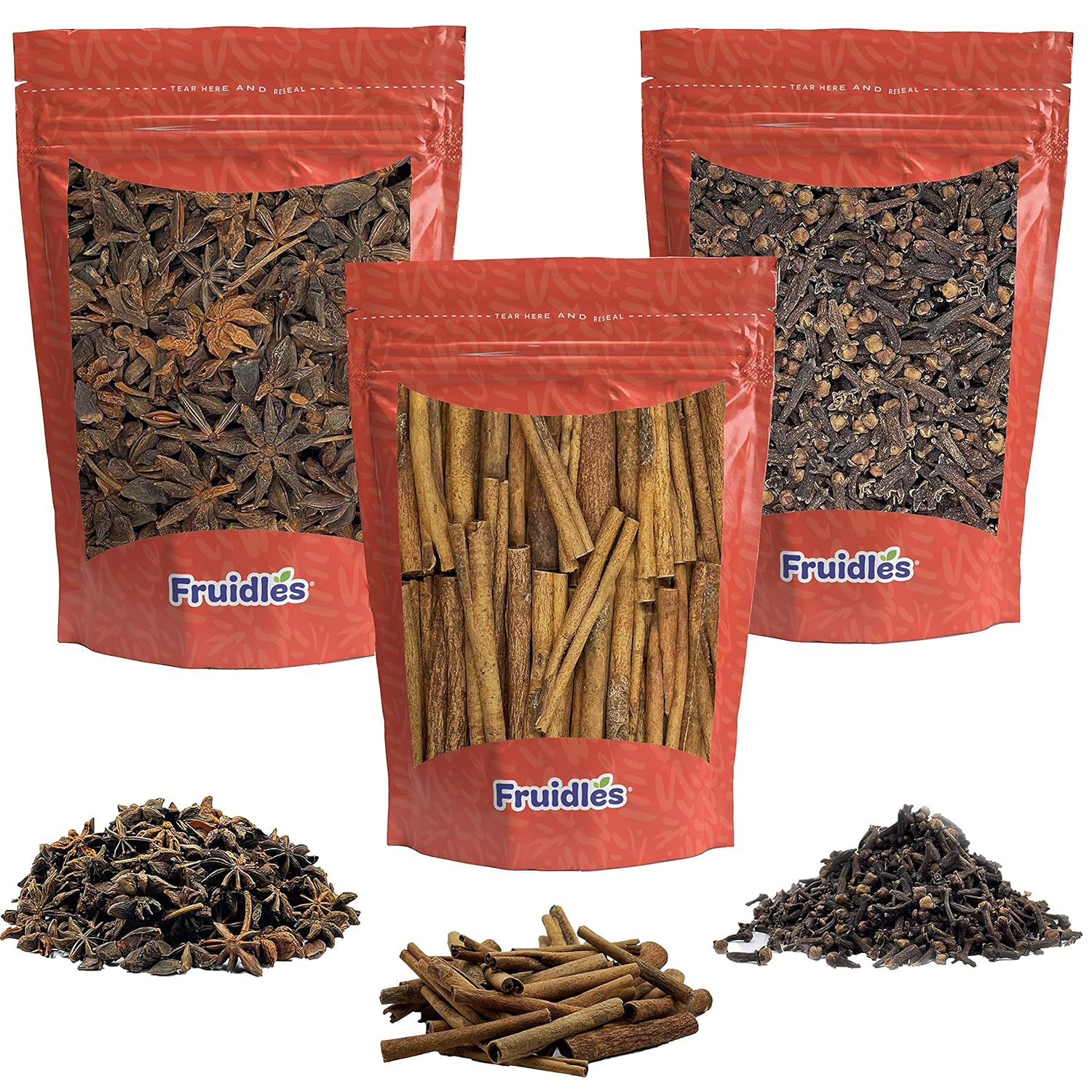 Fruidles Aromatic Spice Bundle - Cinnamon Sticks, Star Anise, Whole Cloves - 3 Pack, 4 Oz Each - Perfect for Cooking, Teas, Baking - Kosher Certified - Espot.com.au