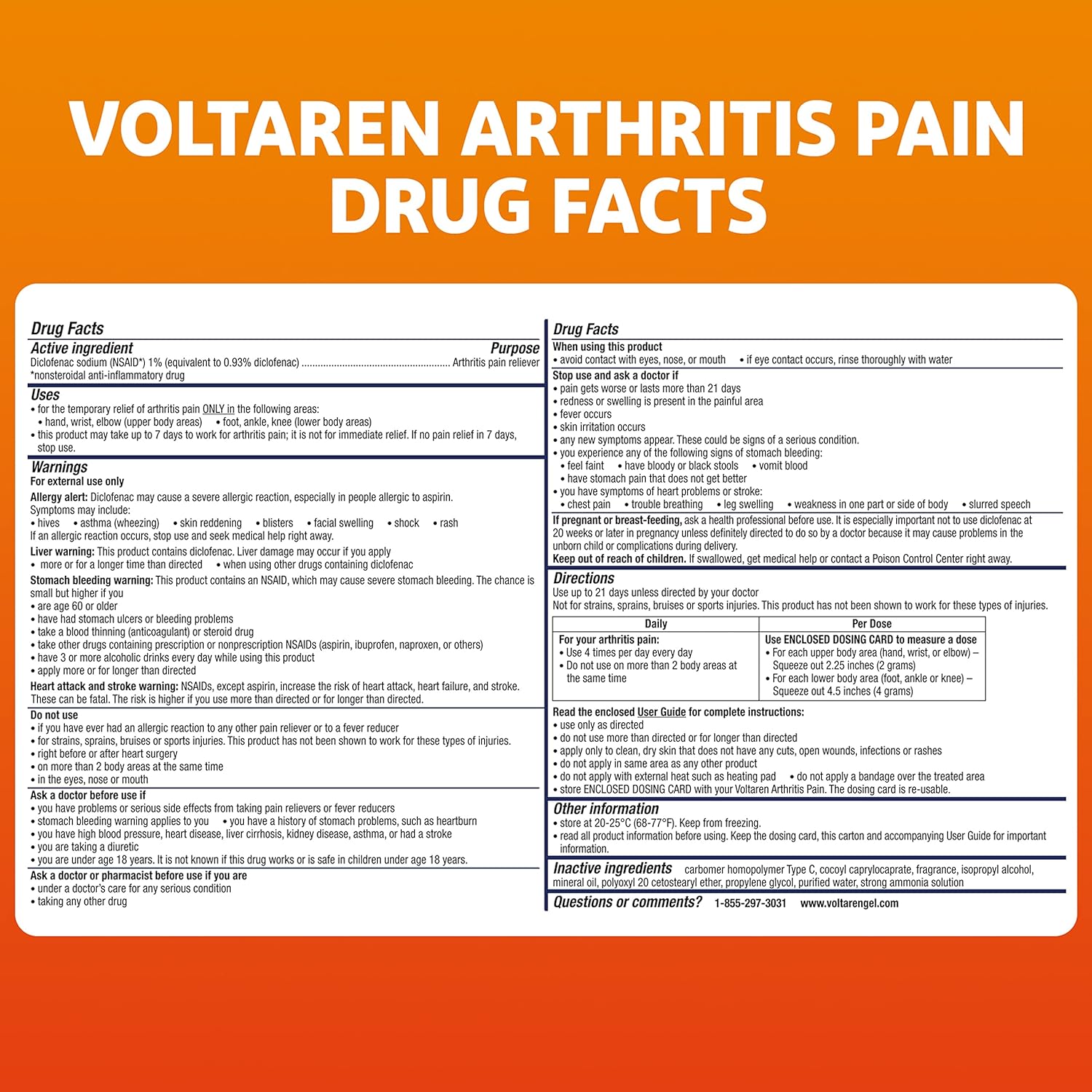 Voltaren Arthritis Pain Gel - Fast Relief for Topical Arthritis Pain - 1.7 oz Tube - No Prescription Required - Espot.com.au