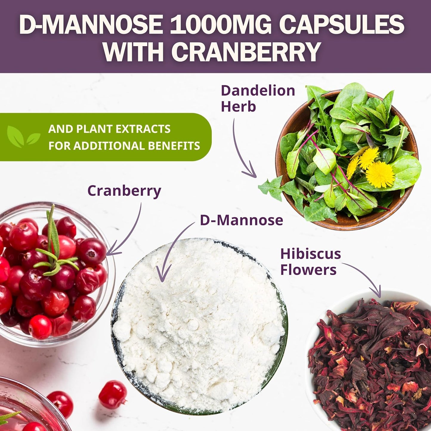 D-Mannose Capsules with Cranberry Juice Powder, Hibiscus, Dandelion Extracts - 30 Day Supply for Urinary Tract Health - Espot.com.au