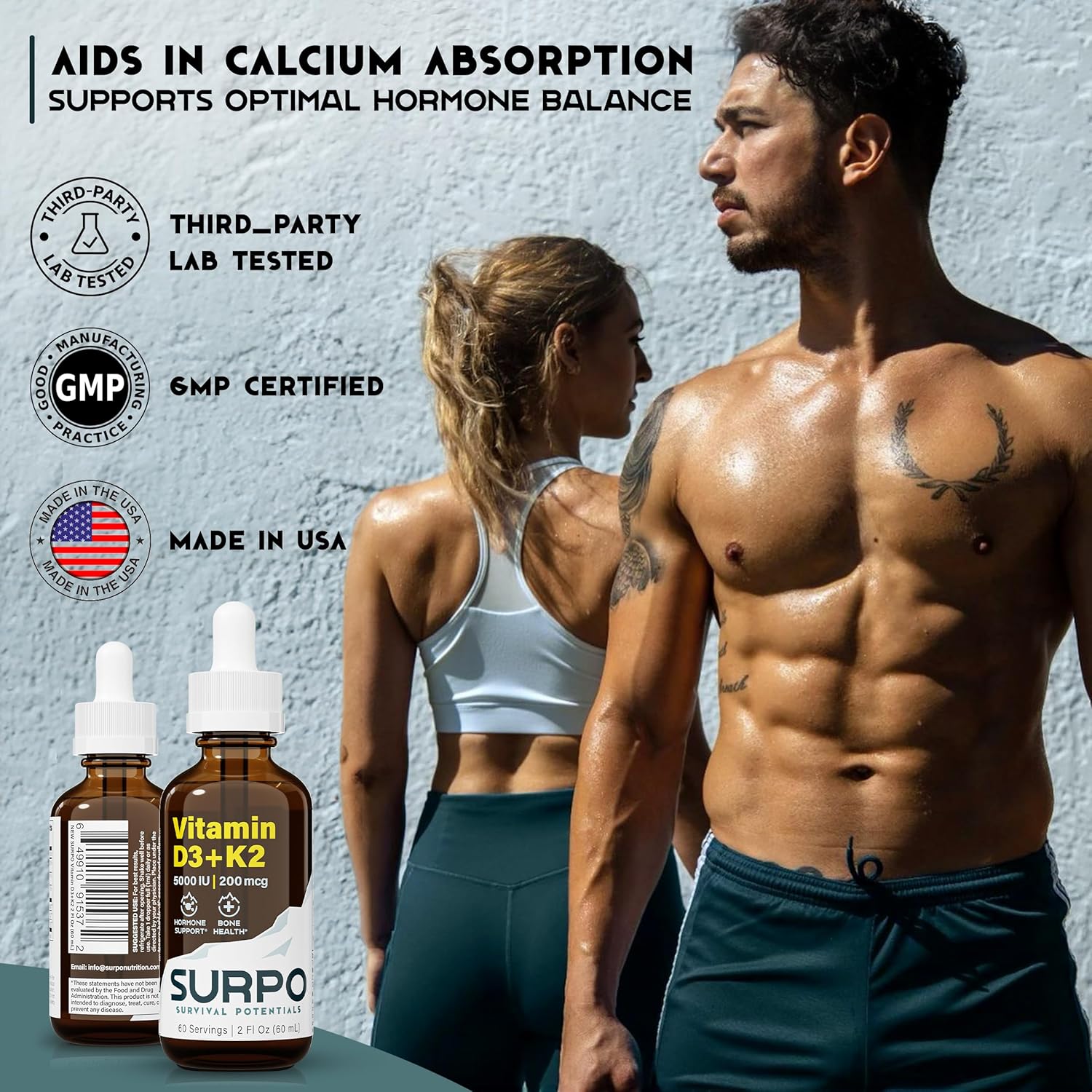 Liquid Vitamin D3 and K2 Drops with Omega 3 Oil for Hormone Support and Bone Health - 5000 IU Vitamin D - Maximum Absorption - 2Fl Oz Bottle - Espot.com.au
