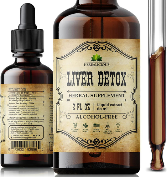 Organic Liver Support Drops with Milk Thistle, Turmeric, Dandelion Root - Herbal Liver Cleanse Detox Drink - Natural Liver Supplement - 2 fl oz - Espot.com.au