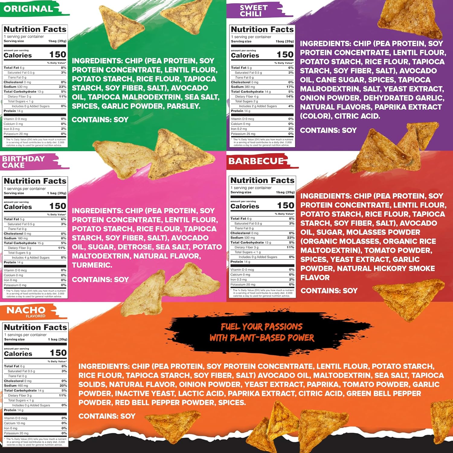 variety-pack-of-natural-endurance-protein-chips---low-carb-high-protein-vegan-snack-with-avocado-oil---nacho-bbq-chili-birthday-cake-original-flavors---gluten-free-14g-protein-per-bag---138-oz-bags-pack-of-12-3