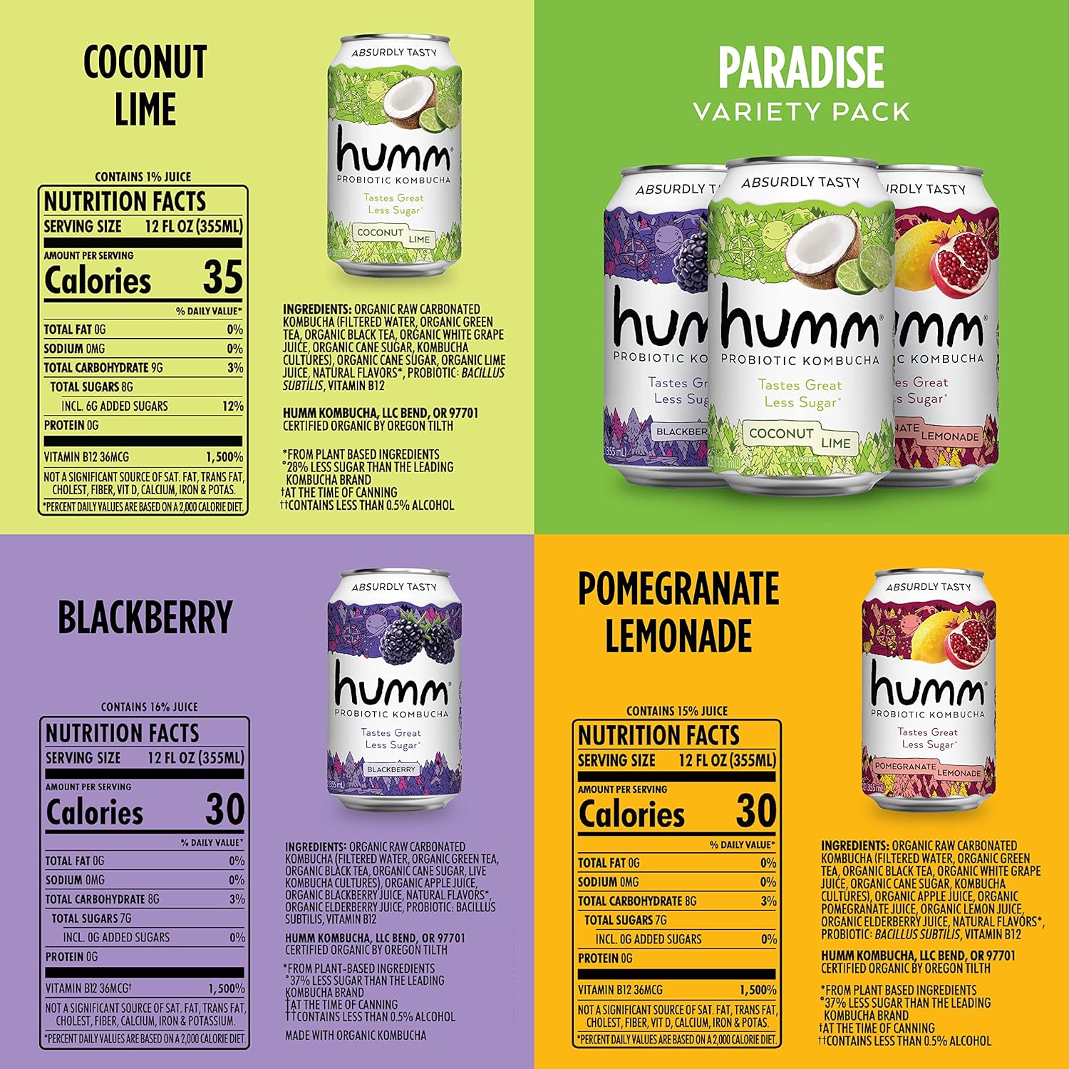 humm-kombucha-paradise-variety-12-pack-with-2-billion-probiotics-for-gut-health---includes-blackberry-coconut-lime-and-pomegranate-lemonade-flavors-2