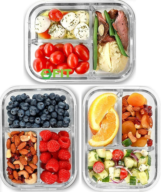 fit-strong-healthy-glass-meal-prep-containers---3-compartment-lunch-box-set-with-airtight-lids---portion-control-food-storage-containers---oven-freezer-safe---leak-proof-bento-box---32oz---blue---3-pack-1