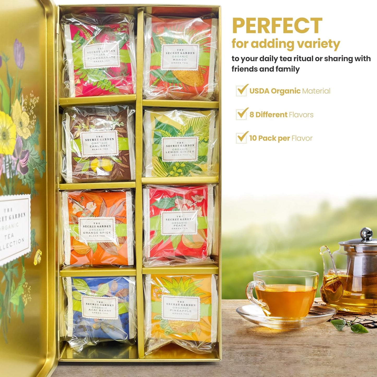 exotic-fruit-and-herbal-tea-bag-sampler-gift-set---80-pack-in-designer-tin-book---assorted-variety-of-premium-organic-black-and-green-teas---individually-wrapped---8-flavors-4