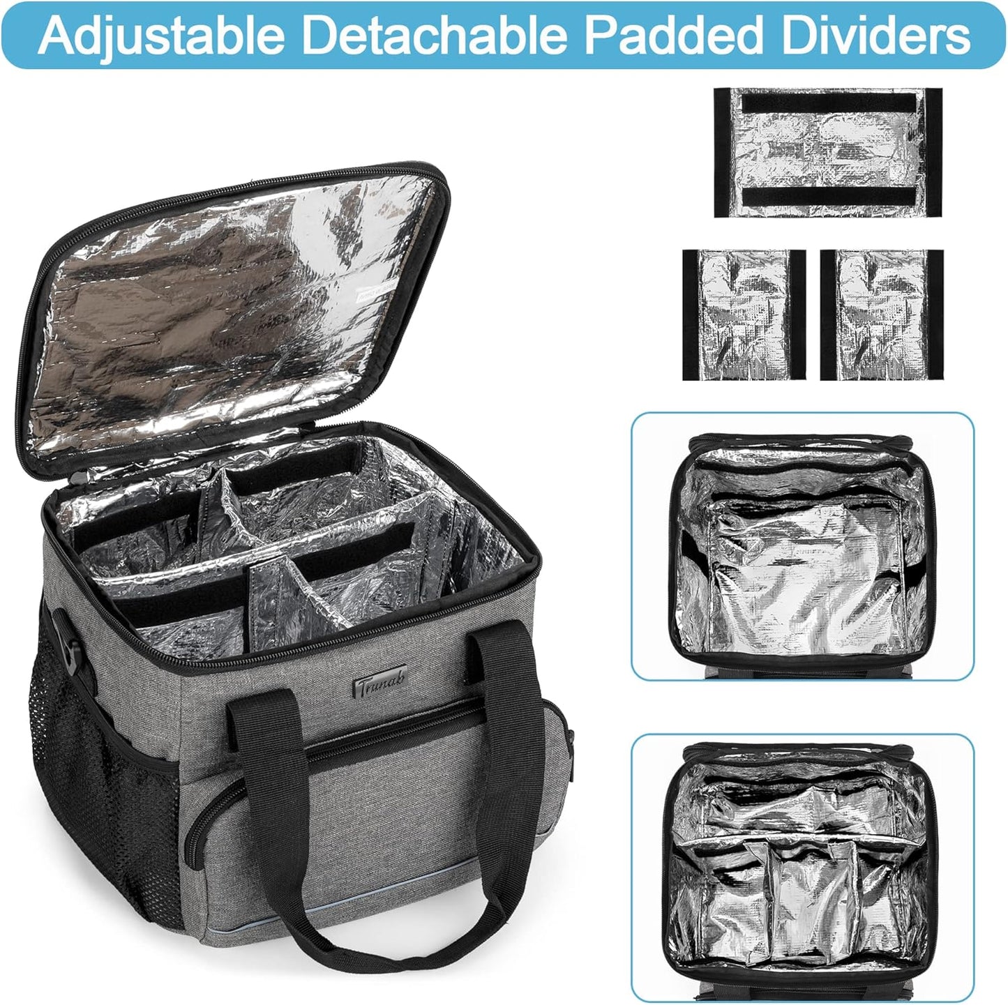 trunab-insulated-medication-cooler-bag-with-adjustable-dividers---portable-first-aid-organizer-for-home-travel---grey-3