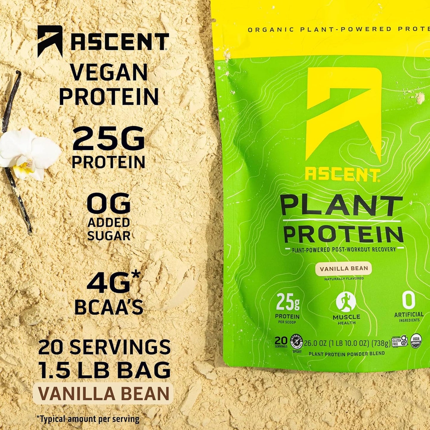 Vanilla Plant Based Protein Powder - Vegan, Dairy-Free, Gluten-Free, No Artificial Ingredients, Non-GMO, Zero Added Sugar - 20 Servings - Espot.com.au