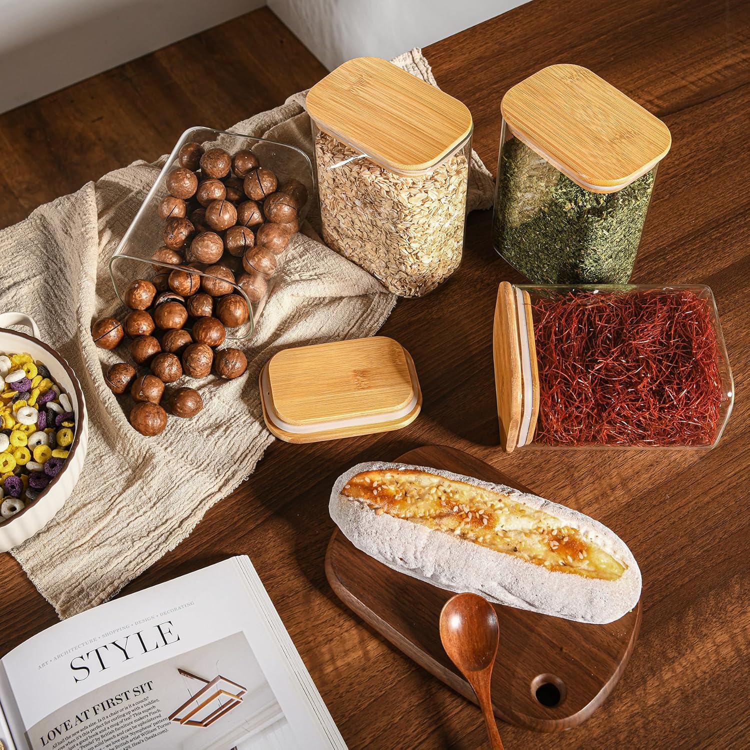 37oz-rectangle-glass-storage-containers-with-bamboo-lids-set-of-4---airtight-food-storage-for-pantry-organization-of-cereal-nuts-snacks-and-coffee-beans-with-black-label-6