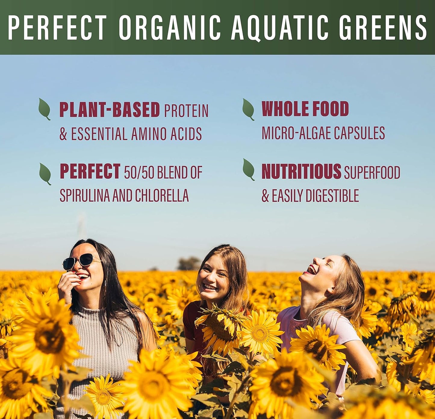 Organic Spirulina and Chlorella Supplement - 120 Vegetable Capsules - Nutritious Superfood - Perfect Aquatic Greens - Espot.com.au
