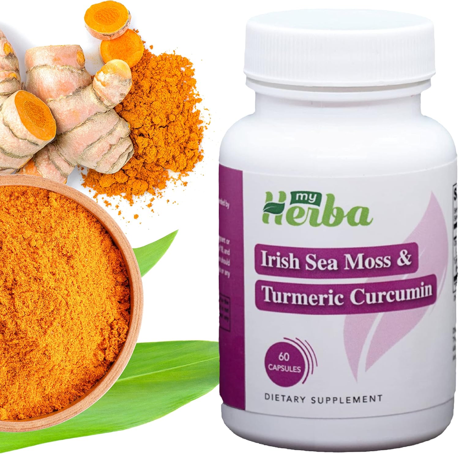 Organic Irish Sea Moss & Turmeric Curcumin Capsules - Superfood Supplement with 90 Pills by MyHerba - Espot.com.au