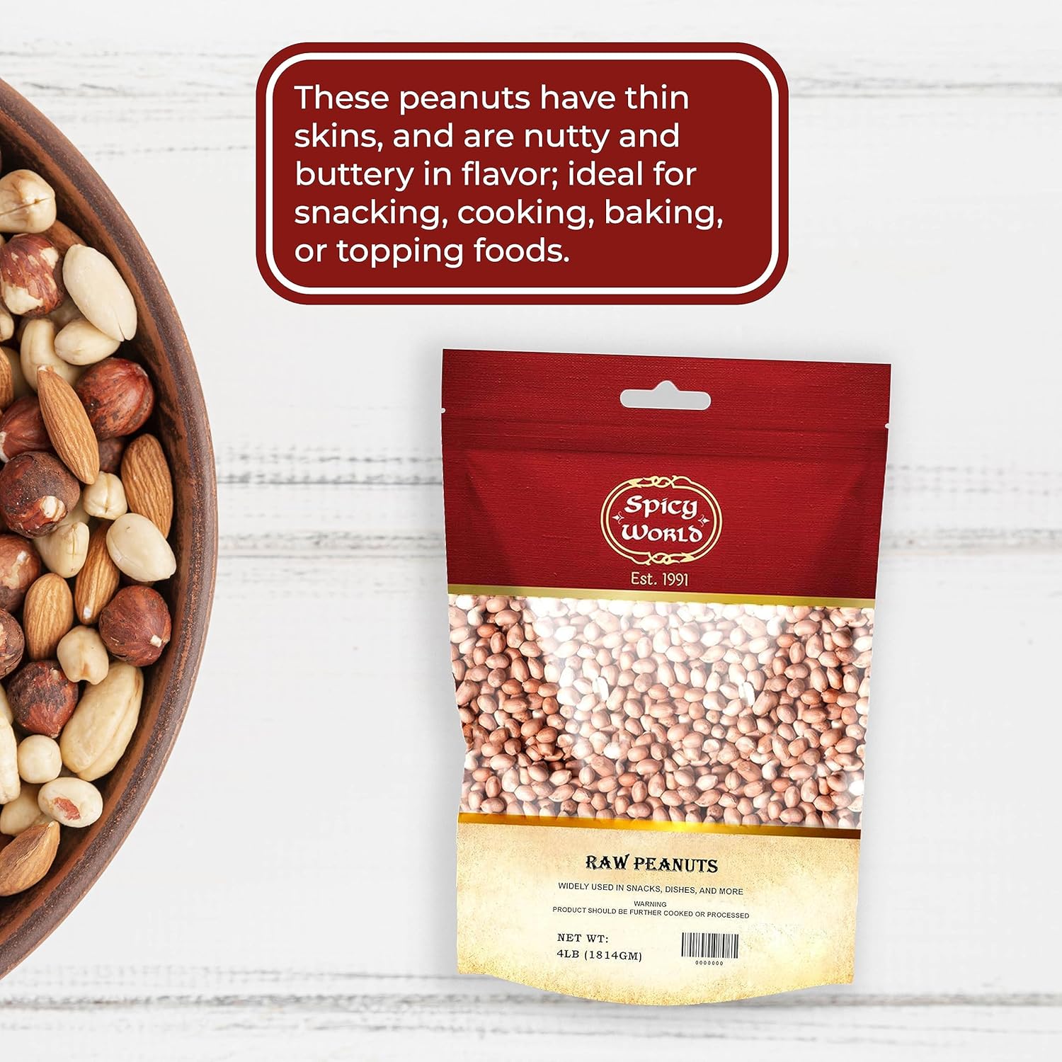 4lb-spicy-world-raw-peanuts---unsalted-whole-with-skin---usa-grown-red-skin-spanish-grade---all-natural-7