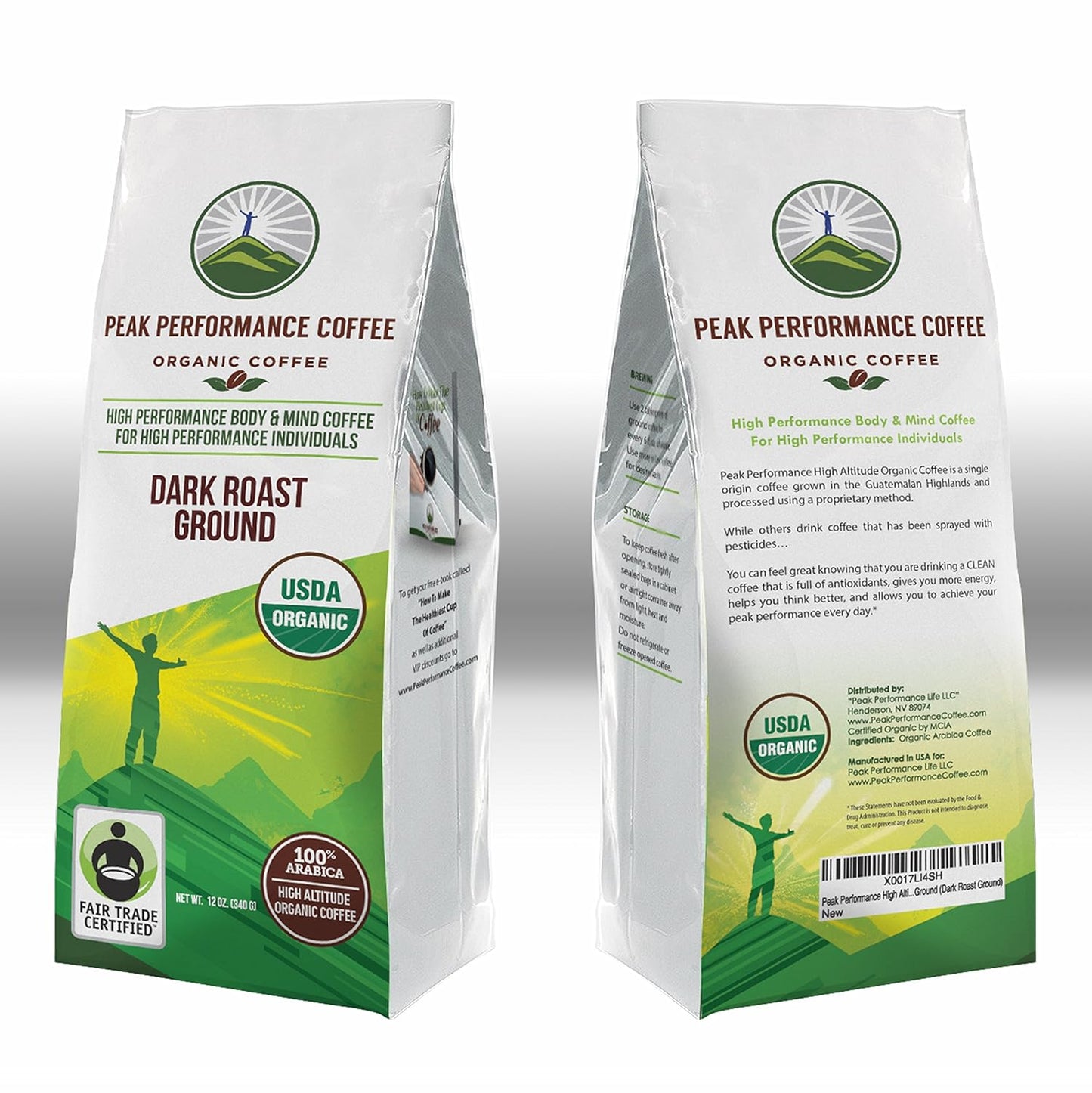 USDA Certified Organic Peak Performance High Altitude Dark Roast Coffee - Fair Trade, Low Acid, Non GMO, Antioxidant-Rich Beans - Espot.com.au