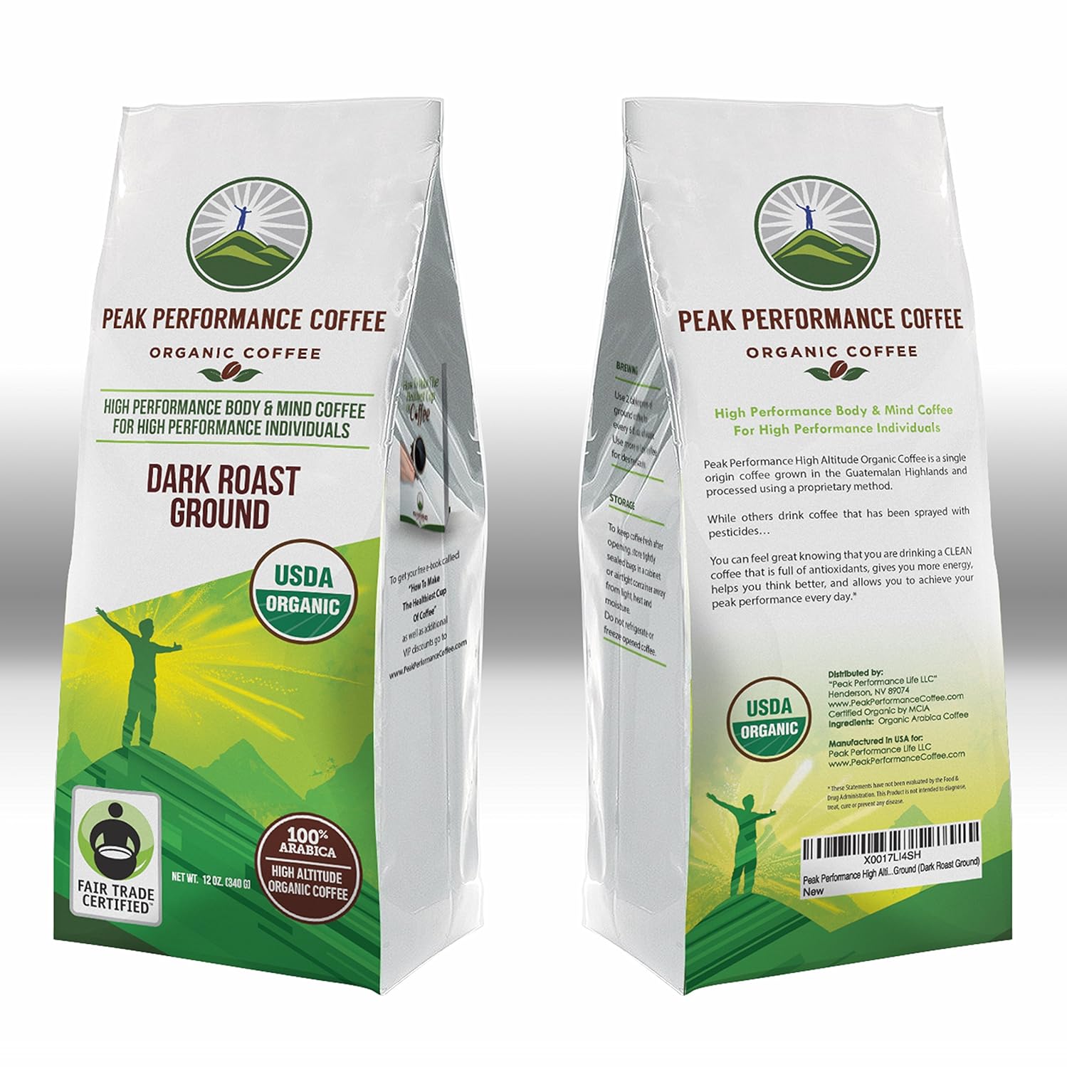 USDA Certified Organic Peak Performance High Altitude Dark Roast Coffee - Fair Trade, Low Acid, Non GMO, Antioxidant-Rich Beans - Espot.com.au