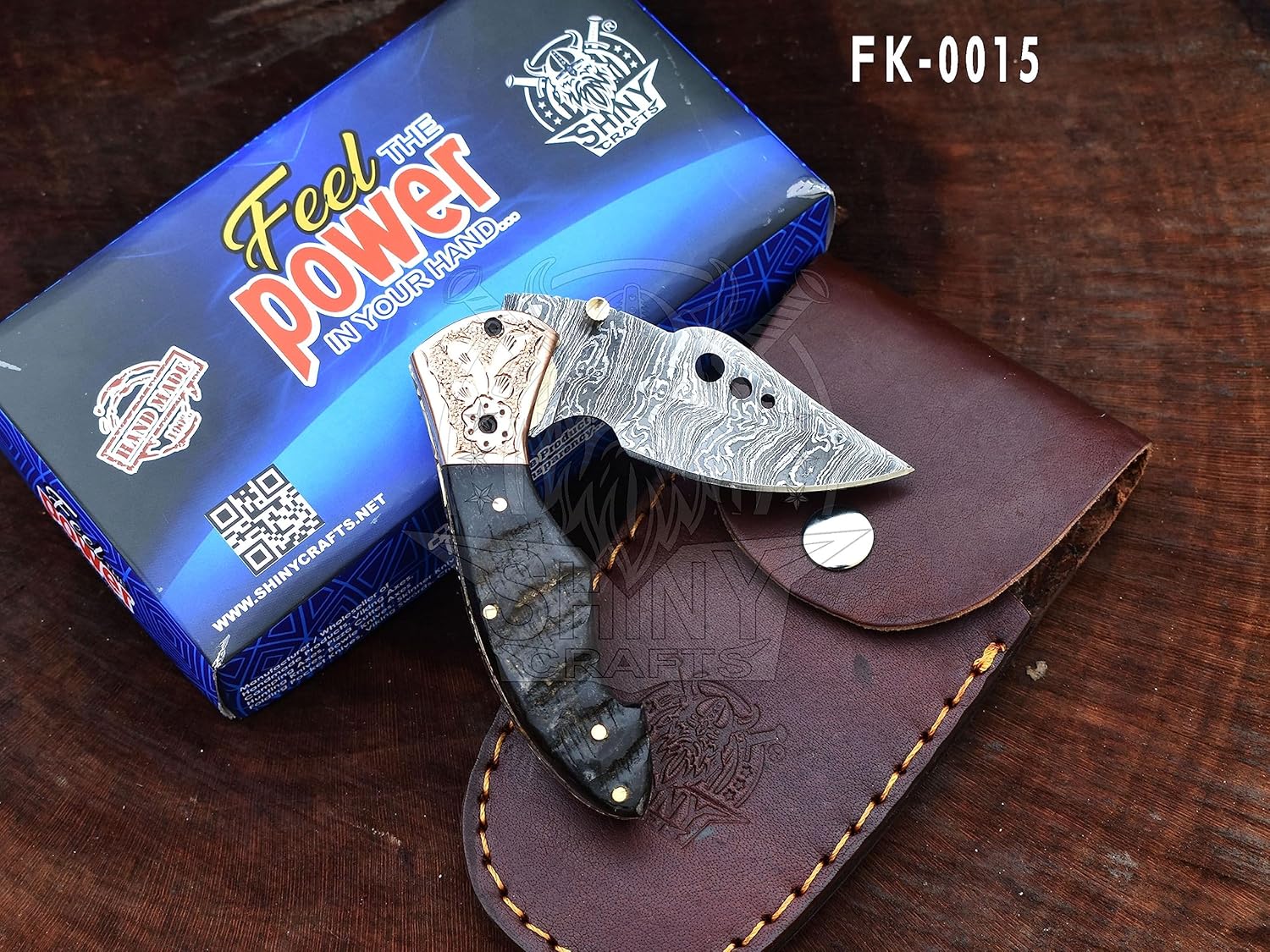 damascus-hunting-knife-with-leather-sheath---otf-tactical-pocket-knife-for-men---everyday-carry-plainedge-blade---shiny-crafts-fk-15-2