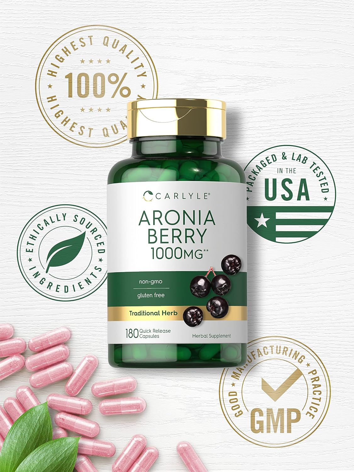 Carlyle Aronia Berry Capsules- 1000mg | 180 Count | Non-GMO & Gluten-Free - Espot.com.au
