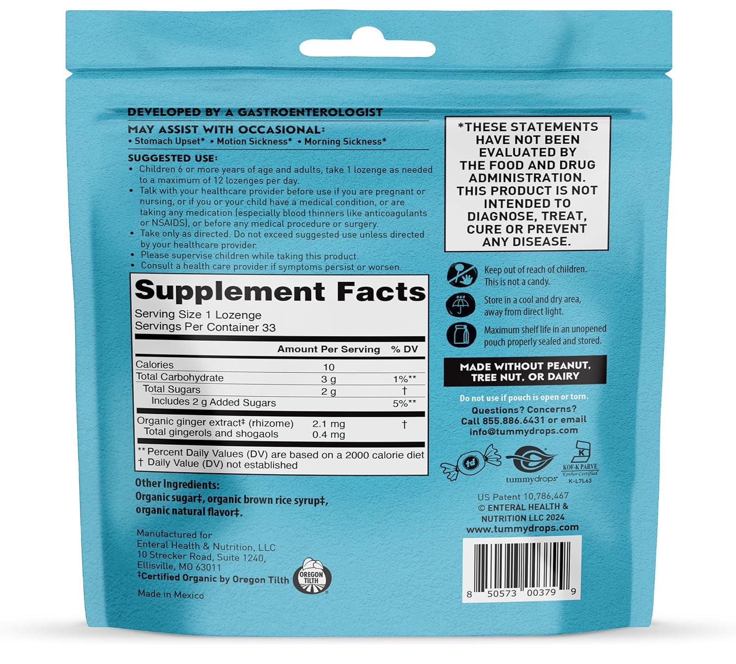 Organic Butterscotch Ginger Flavor Tummydrops - 33 Lozenges, Gluten Free & Vegan - Espot.com.au