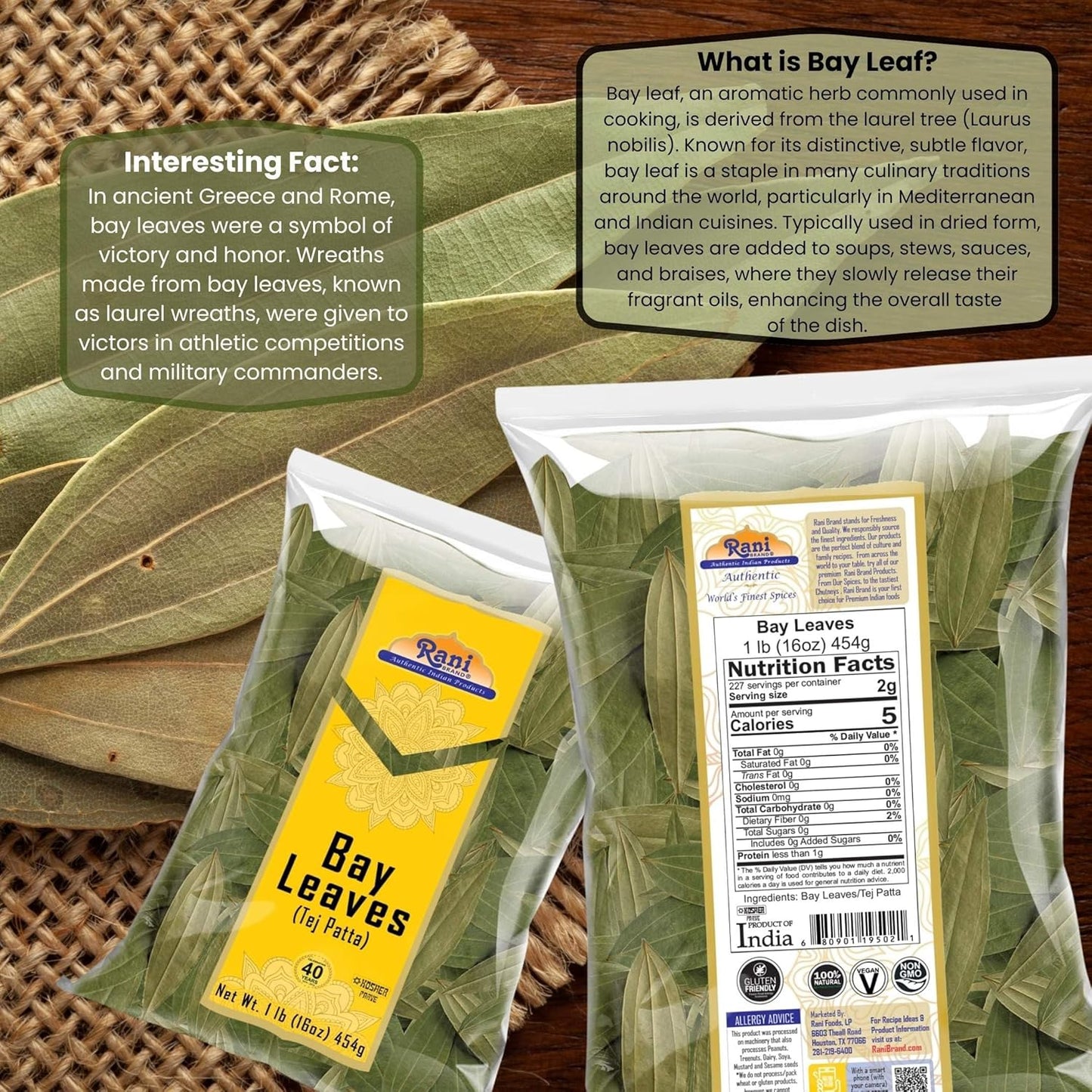 Rani Bay Leaf Whole Spice 16oz - Authentic Indian Hand Selected Extra Large Leaves - Natural, Gluten-Free, Non-GMO, Kosher, Vegan - Indian Origin Tej Patta - Espot.com.au