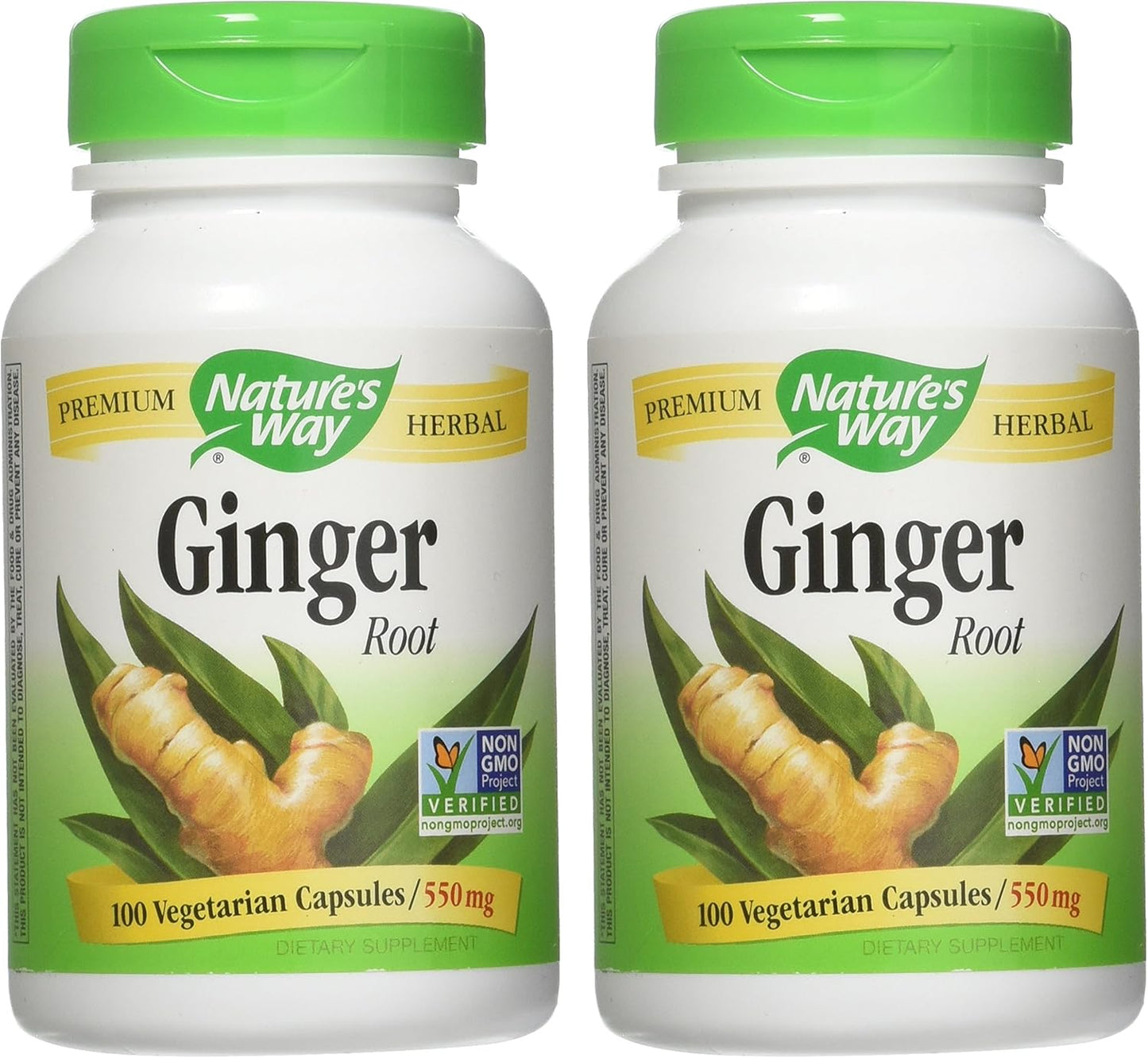 2 Pack Nature's Way Premium Herbal Ginger Root Capsules - 550 mg Digestive Support Supplement for Vegetarians - 100 Count - Espot.com.au