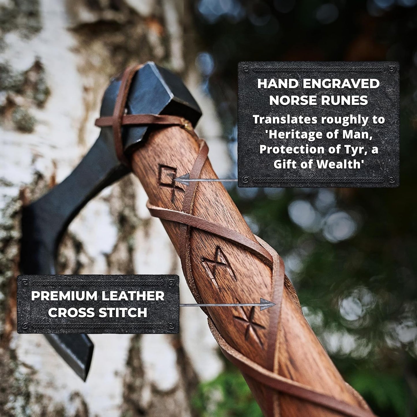 handcrafted-norse-tradesman-viking-axe-with-carbon-steel-head---includes-wall-mount-hooks---teakwood-shaft-with-engraved-runes-the-skeggx-2