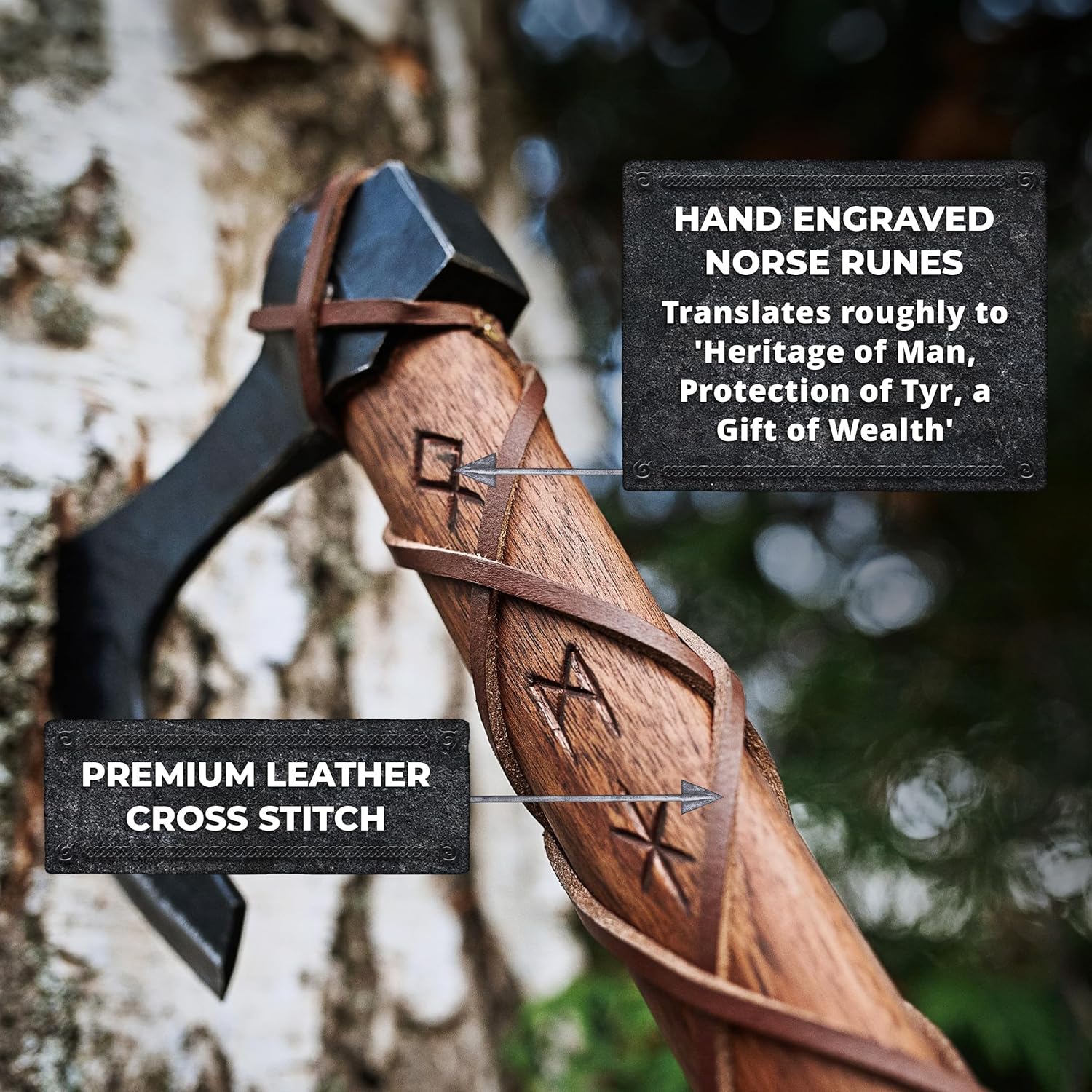 handcrafted-norse-tradesman-viking-axe-with-carbon-steel-head---includes-wall-mount-hooks---teakwood-shaft-with-engraved-runes-the-skeggx-2