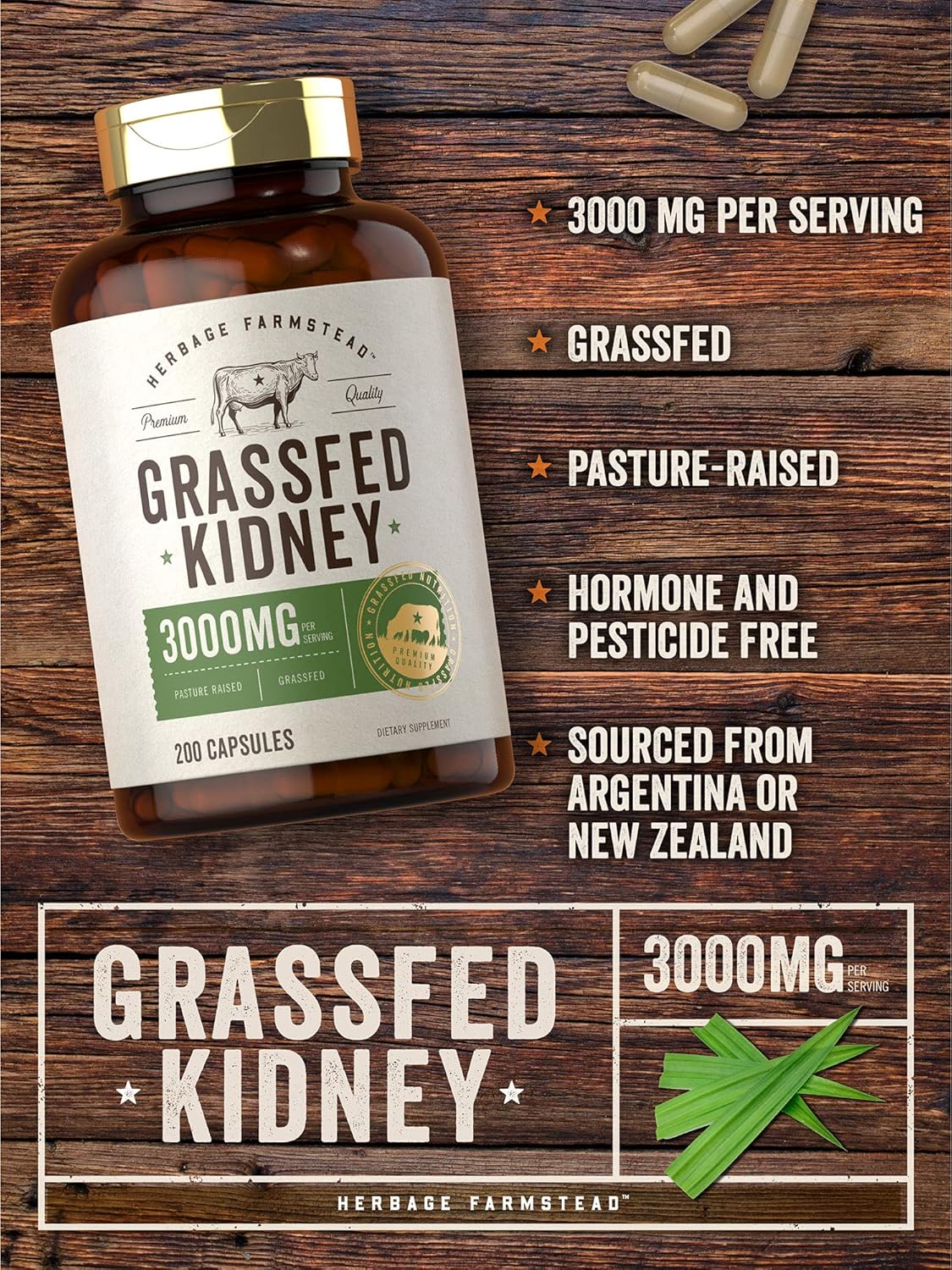 herbage-farmstead-grass-fed-beef-kidney-capsules---3000mg-200-count---pasture-raised-bovine-supplement-hormone-and-pesticide-free-non-gmo-gluten-free-2