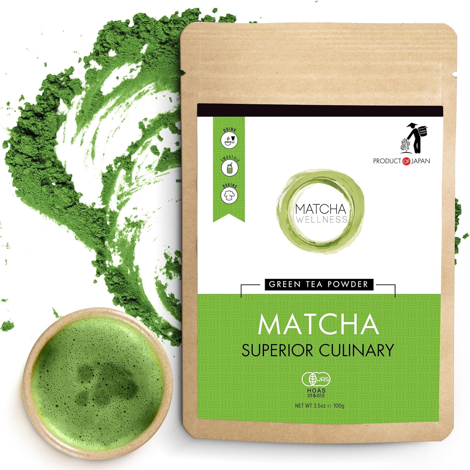 Premium Eco Heed Organic Japanese Matcha Green Tea Powder - Stone Ground Culinary Grade - Additive-Free - 3.5oz Pack - Espot.com.au