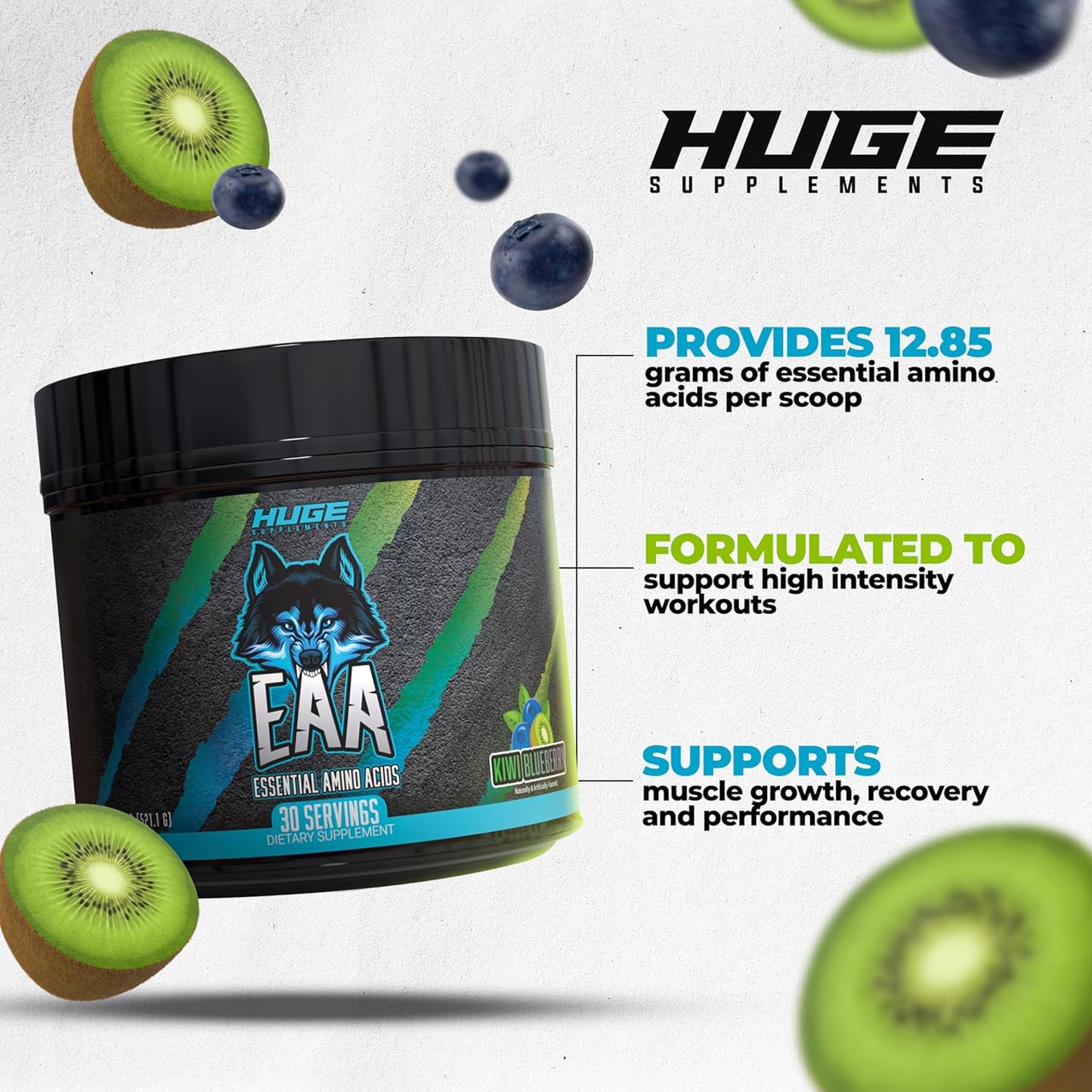 Huge EAA Supplement with 12.85g EAAs & 8g BCAAs Per Serving - Kiwi Blueberry Flavor, 17.73 Oz. - Maximize Muscle Growth & Recovery - Espot.com.au