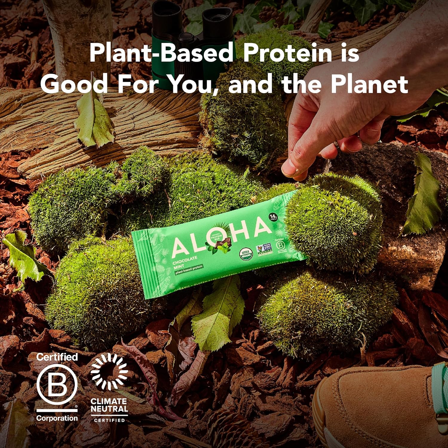 Organic Plant-Based Protein Bars, Vanilla Almond Crunch Flavor, 1.98 oz Bars, Pack of 12 - ALOHA - Espot.com.au
