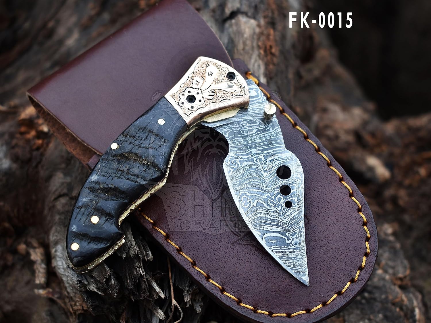 damascus-hunting-knife-with-leather-sheath---otf-tactical-pocket-knife-for-men---everyday-carry-plainedge-blade---shiny-crafts-fk-15-3