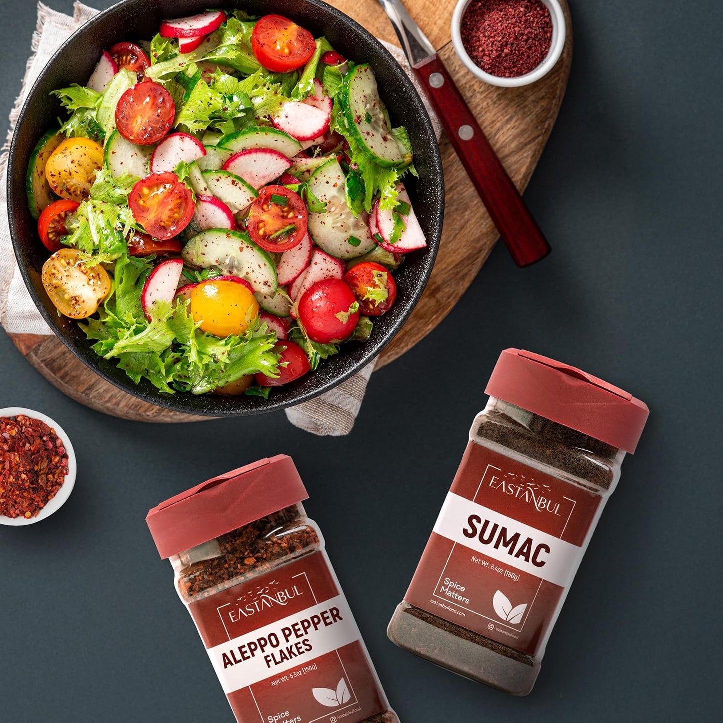 eastanbul-aleppo-pepper-and-sumac-spice-set---crushed-turkish-red-chili-flakes-and-sumac-seasoning---53oz-pepper-64oz-sumac---moderate-heat-blend-7