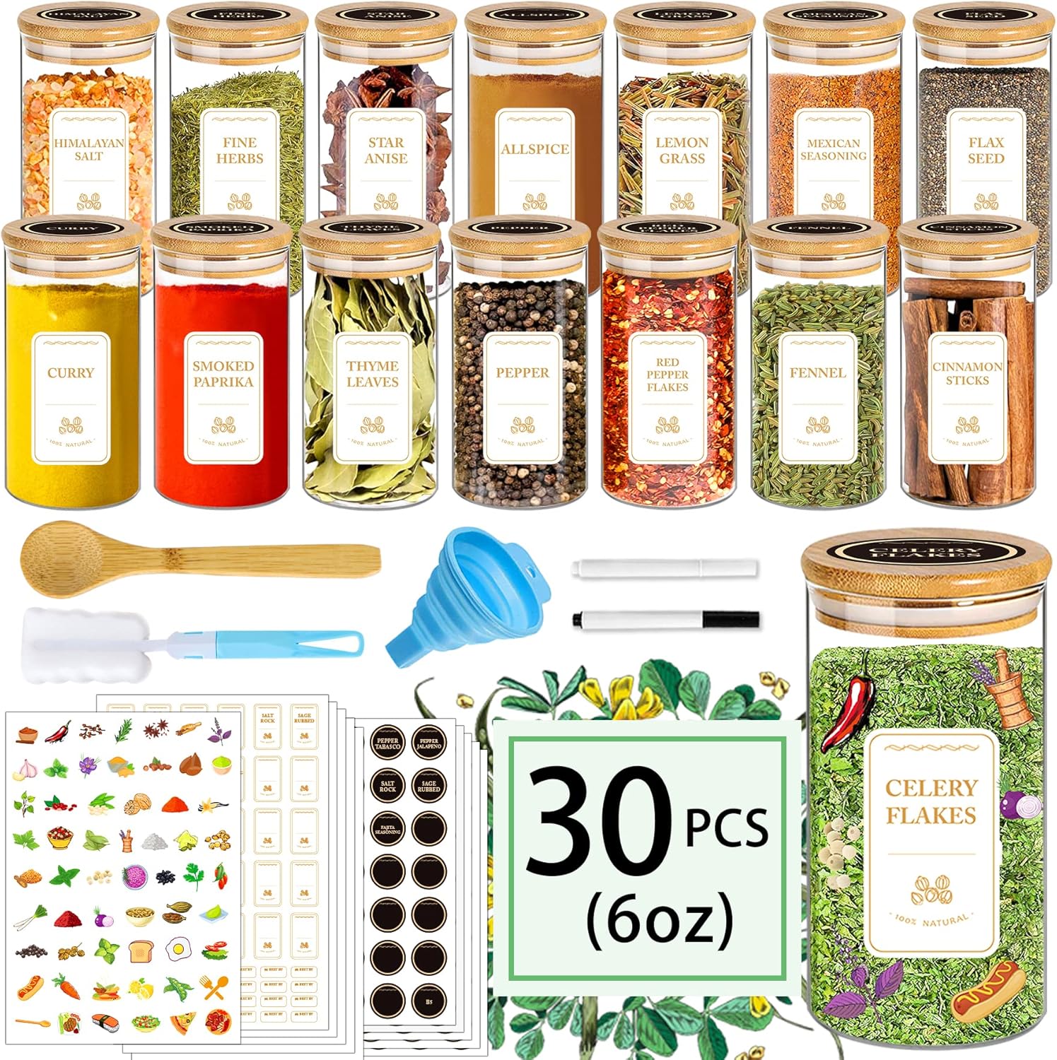 30pcs-6oz-glass-spice-jars-with-bamboo-lids-and-labels---stackable-airtight-containers-for-kitchen-seasoning-tea-herbs-coffee-sugar-1