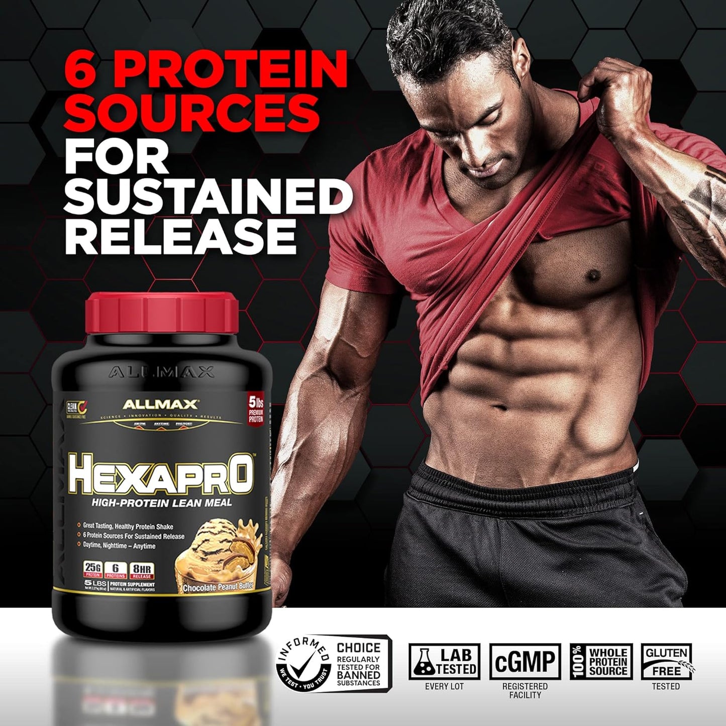 allmax-hexapro-chocolate-peanut-butter-protein-powder---5-lb-tub-25g-protein-per-serving-8-hour-sustained-release-zero-sugar-52-servings-2