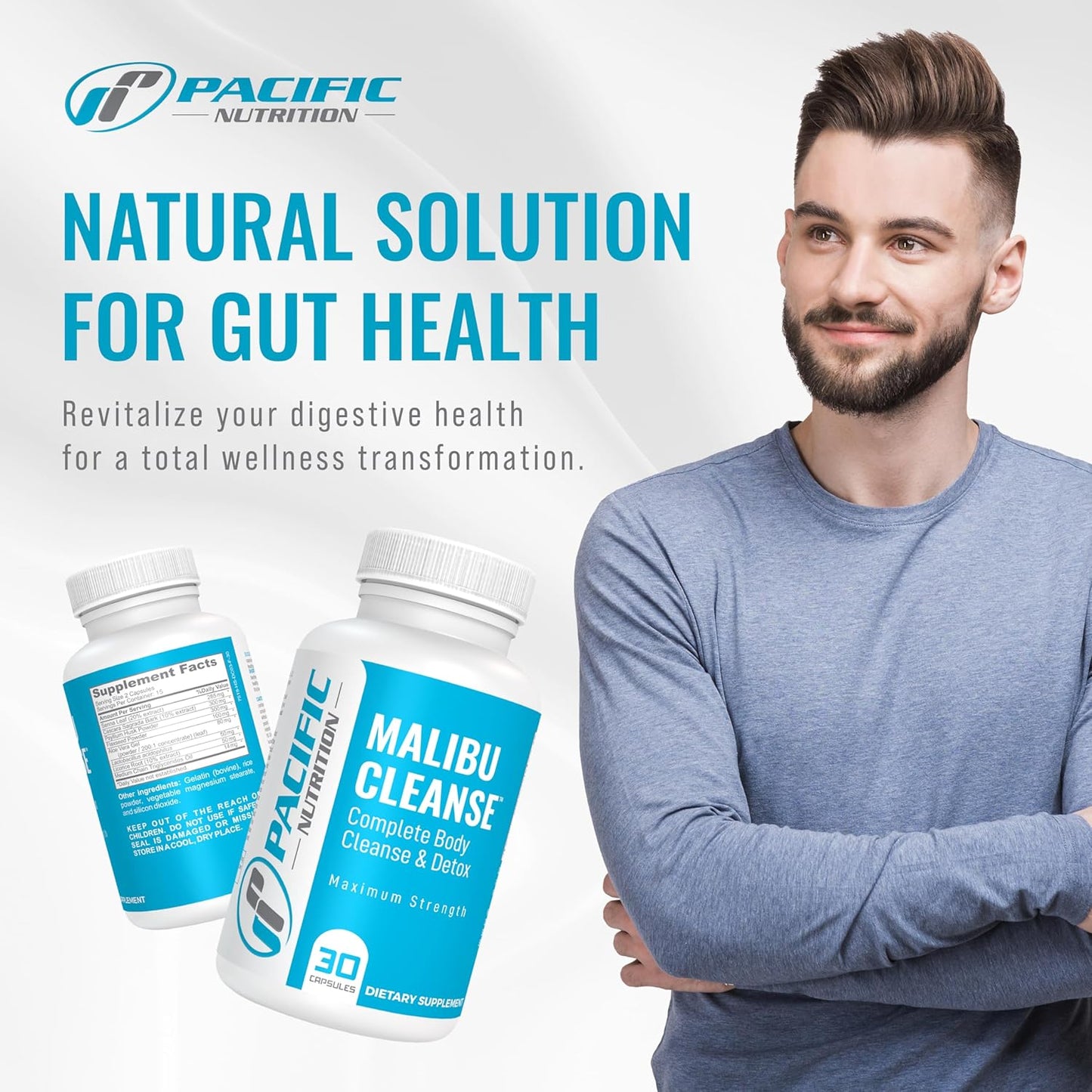 Malibu Cleanse Complete Body & Intestinal Cleanse - Natural Detox with Senna Leaf, Cascara Sagrada Bark & Aloe Vera - 30 Capsules for Men & Women's Health - Espot.com.au