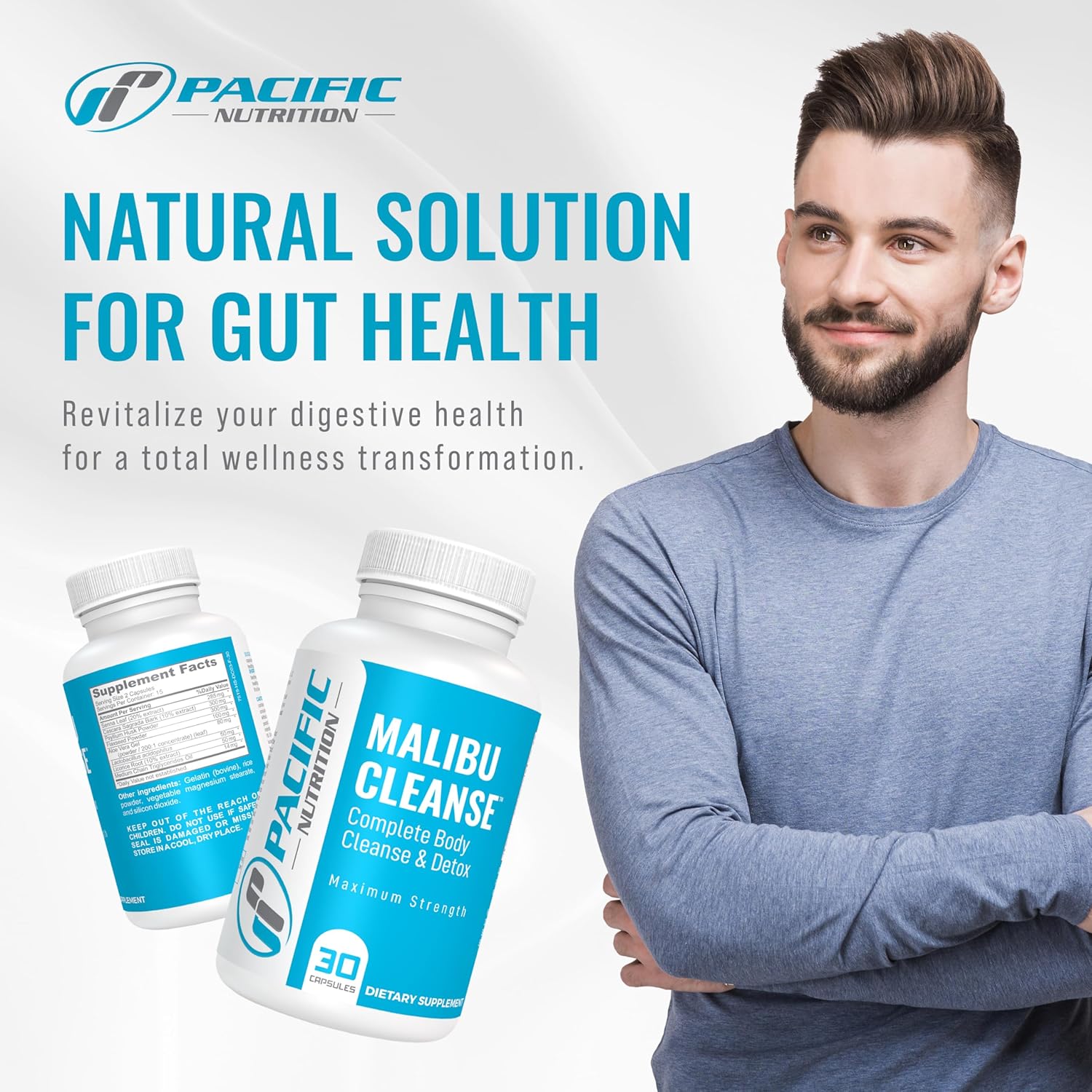 Malibu Cleanse Complete Body & Intestinal Cleanse - Natural Detox with Senna Leaf, Cascara Sagrada Bark & Aloe Vera - 30 Capsules for Men & Women's Health - Espot.com.au