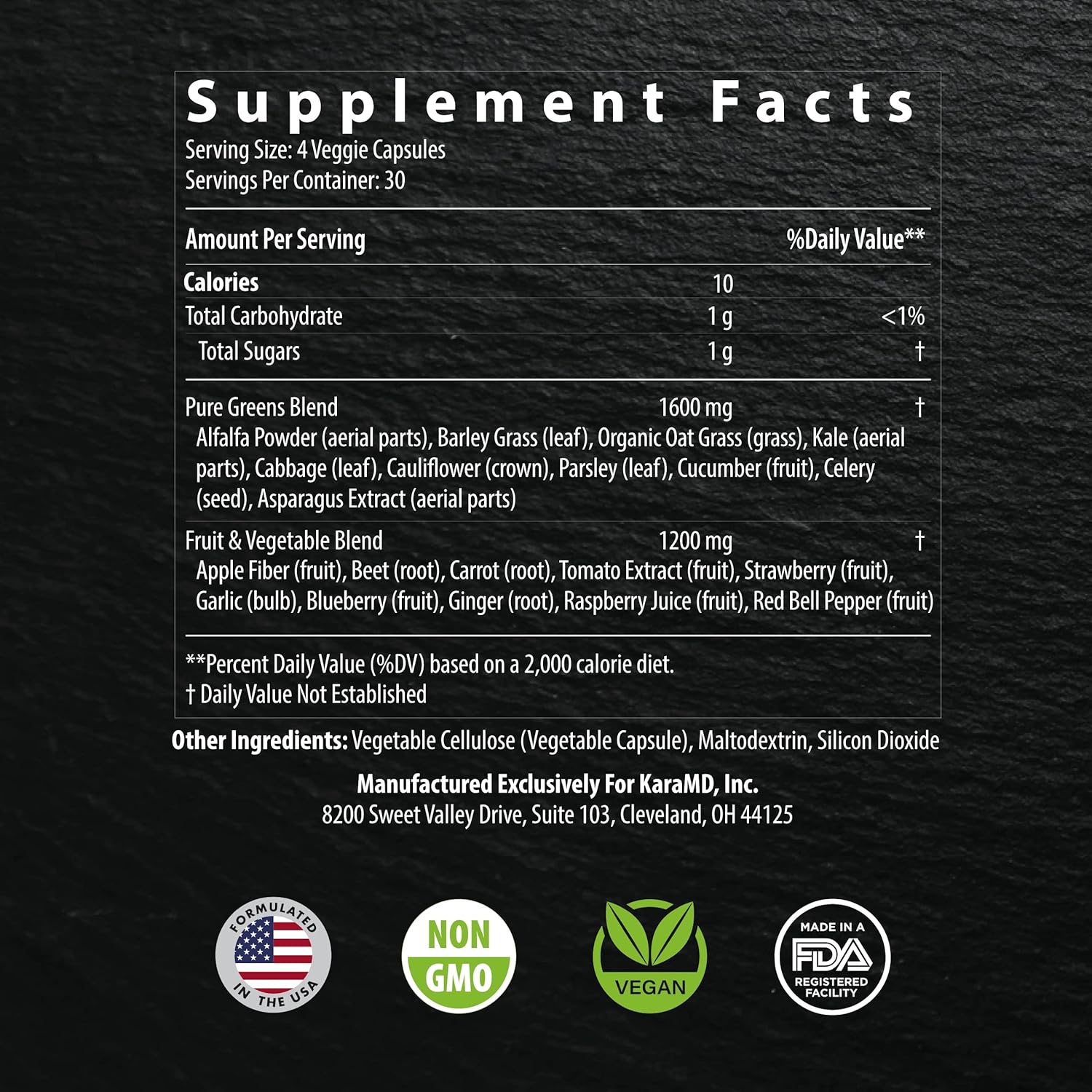 KaraMD Pure Nature Whole Food Supplement - Greens, Fruits, Vegetables, Vitamins, Fiber, Antioxidants - Energy & Digestion Support - Non-GMO, Gluten Free, Vegan - 4 Pack - Espot.com.au