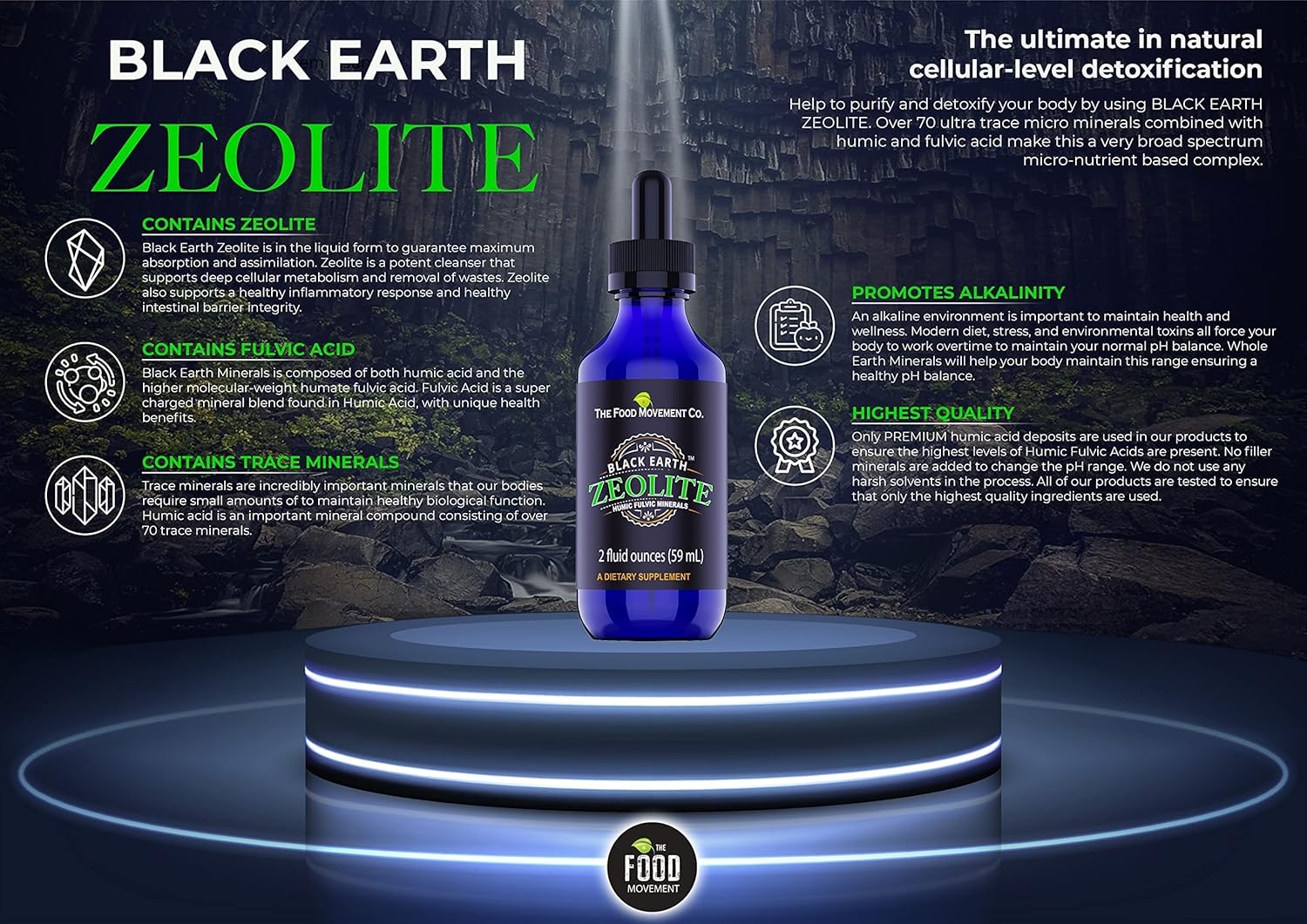 Black Earth Zeolite with Humic Fulvic Acids Trace Minerals Liquid Drops Supplement for Detox, Gut Health, Immune Support - 2oz for Adults and Kids - Espot.com.au