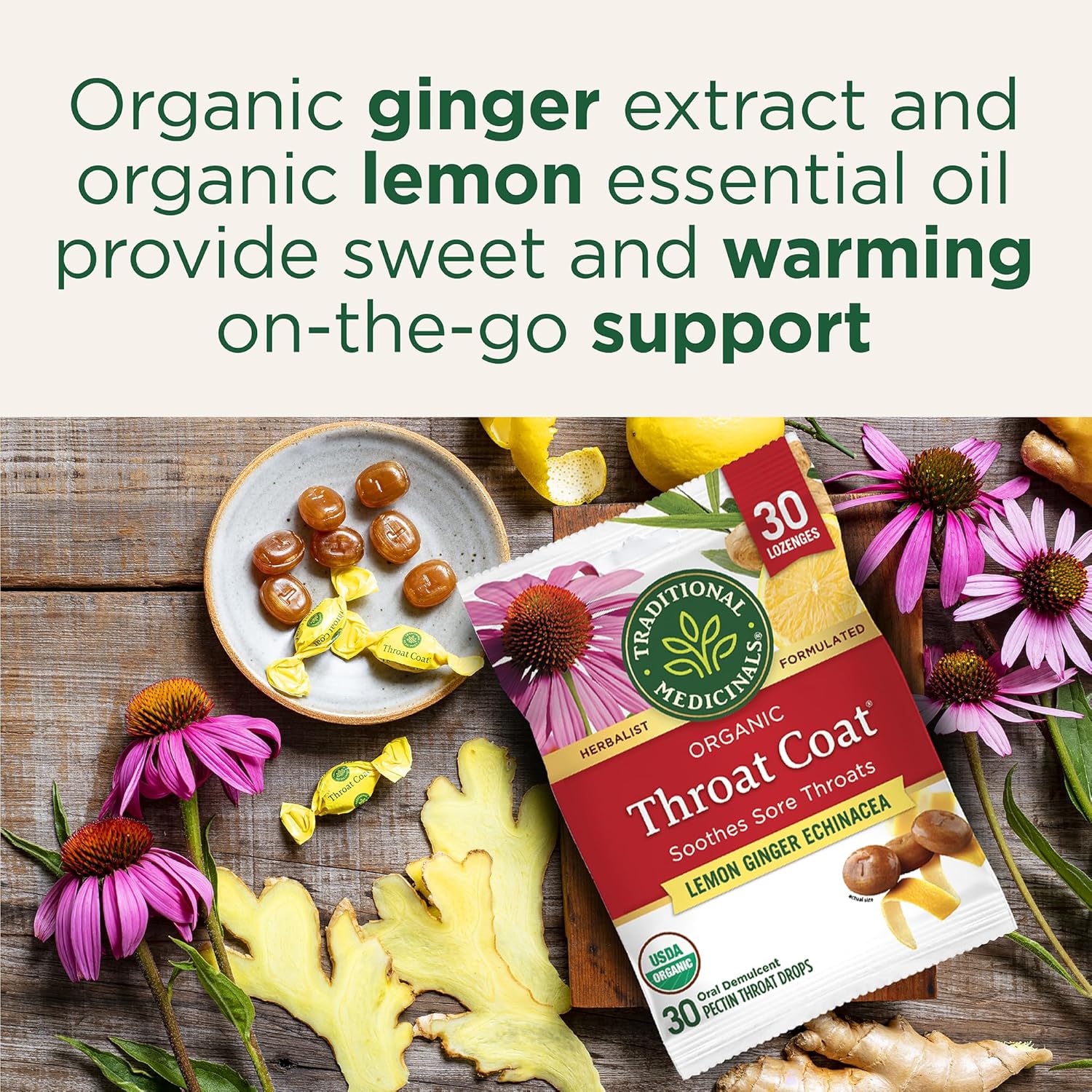 Organic Eucalyptus Mint Cough Drops with Menthol - 30ct - Soothes Sore Throats & Relieves Coughs - Traditional Medicinals Throat Coat - Espot.com.au