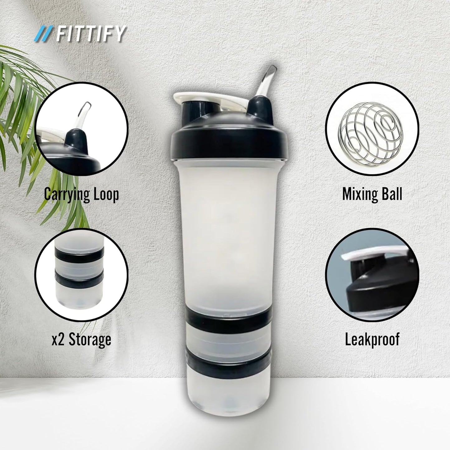 fittify-protein-shaker-bottle-with-storage-compartments---169-oz-500-ml---ideal-for-pre-workout-protein-supplements---black-color-5