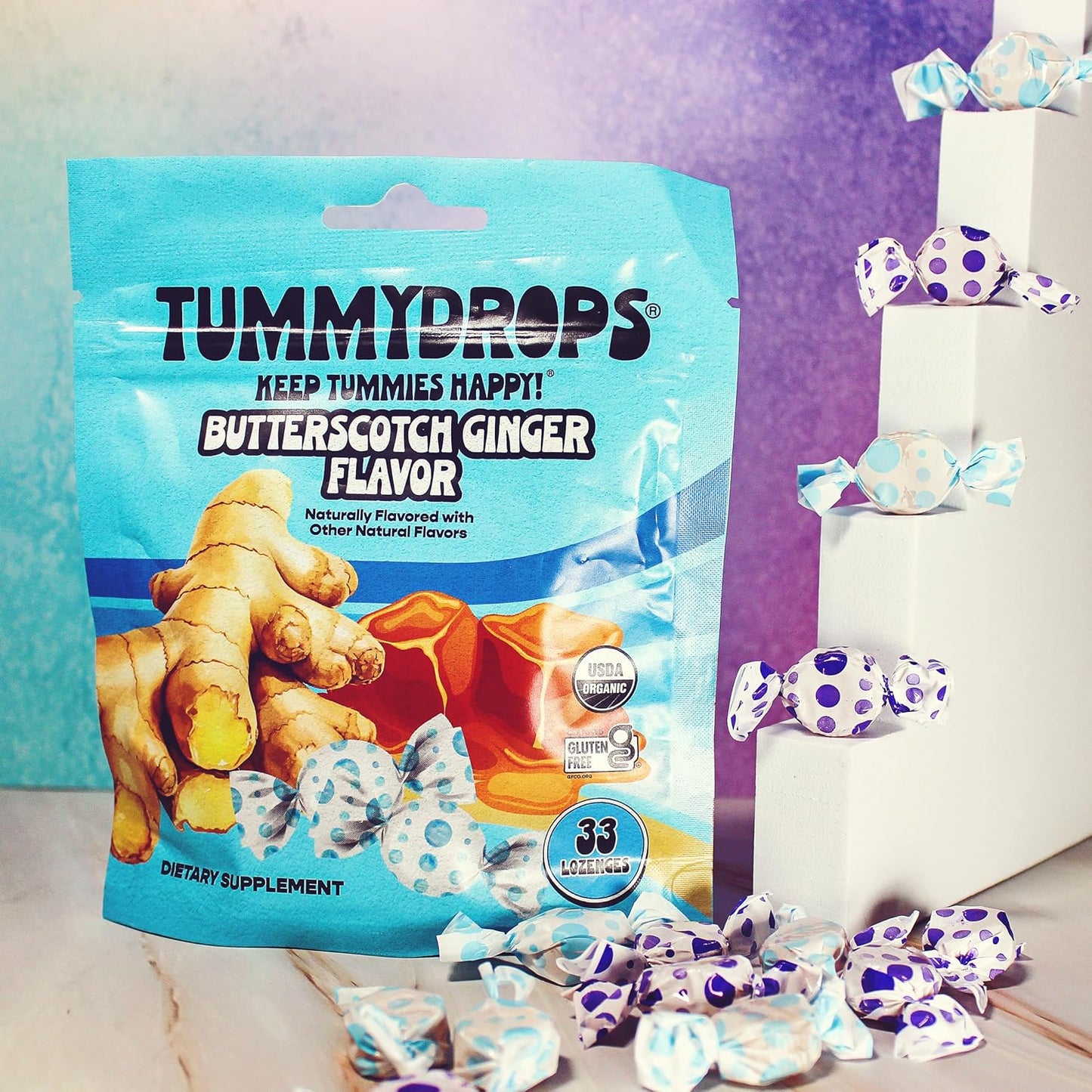 Organic Butterscotch Ginger Flavor Tummydrops - 33 Lozenges, Gluten Free & Vegan - Espot.com.au