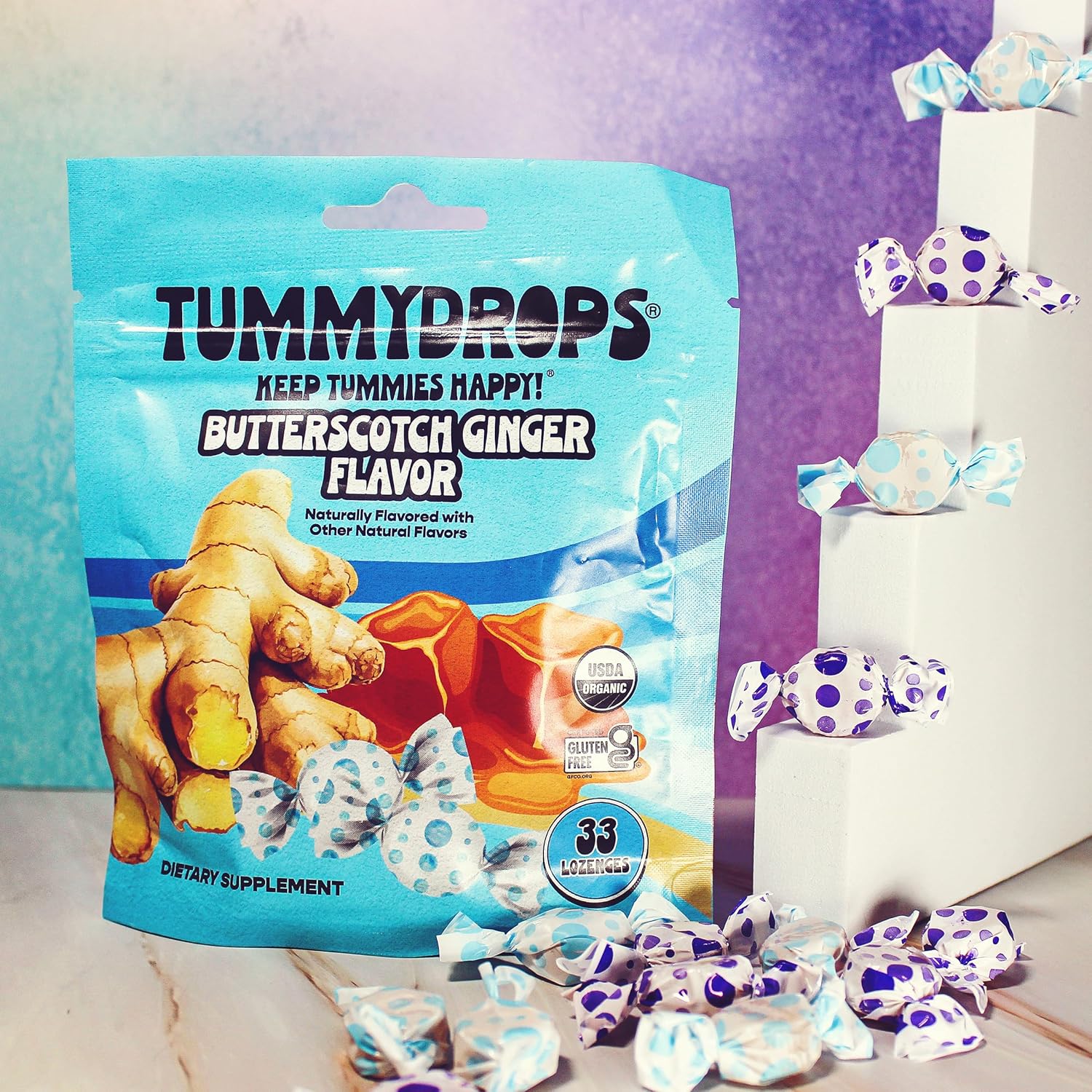 Organic Butterscotch Ginger Flavor Tummydrops - 33 Lozenges, Gluten Free & Vegan - Espot.com.au