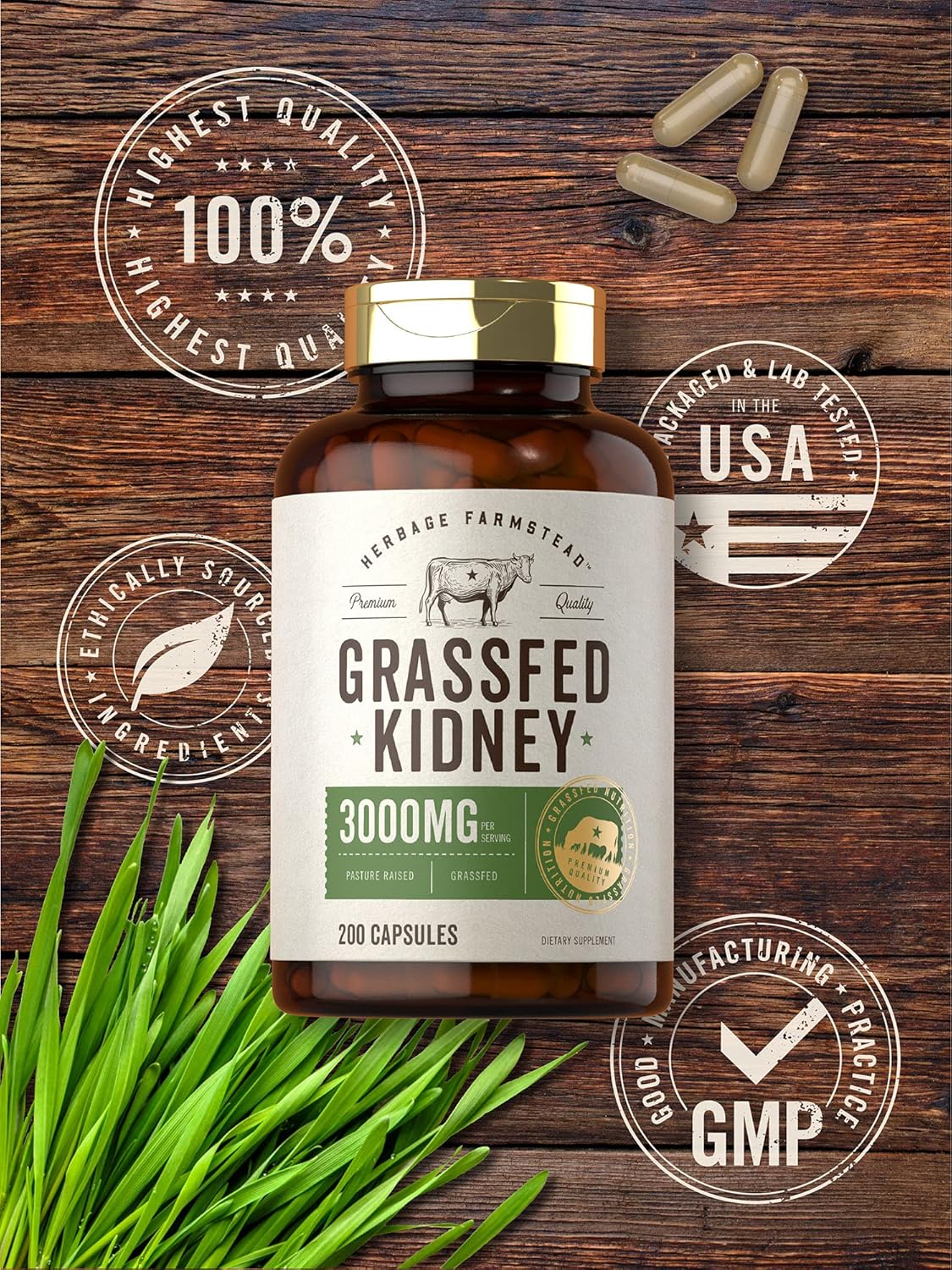 herbage-farmstead-grass-fed-beef-kidney-capsules---3000mg-200-count---pasture-raised-bovine-supplement-hormone-and-pesticide-free-non-gmo-gluten-free-4