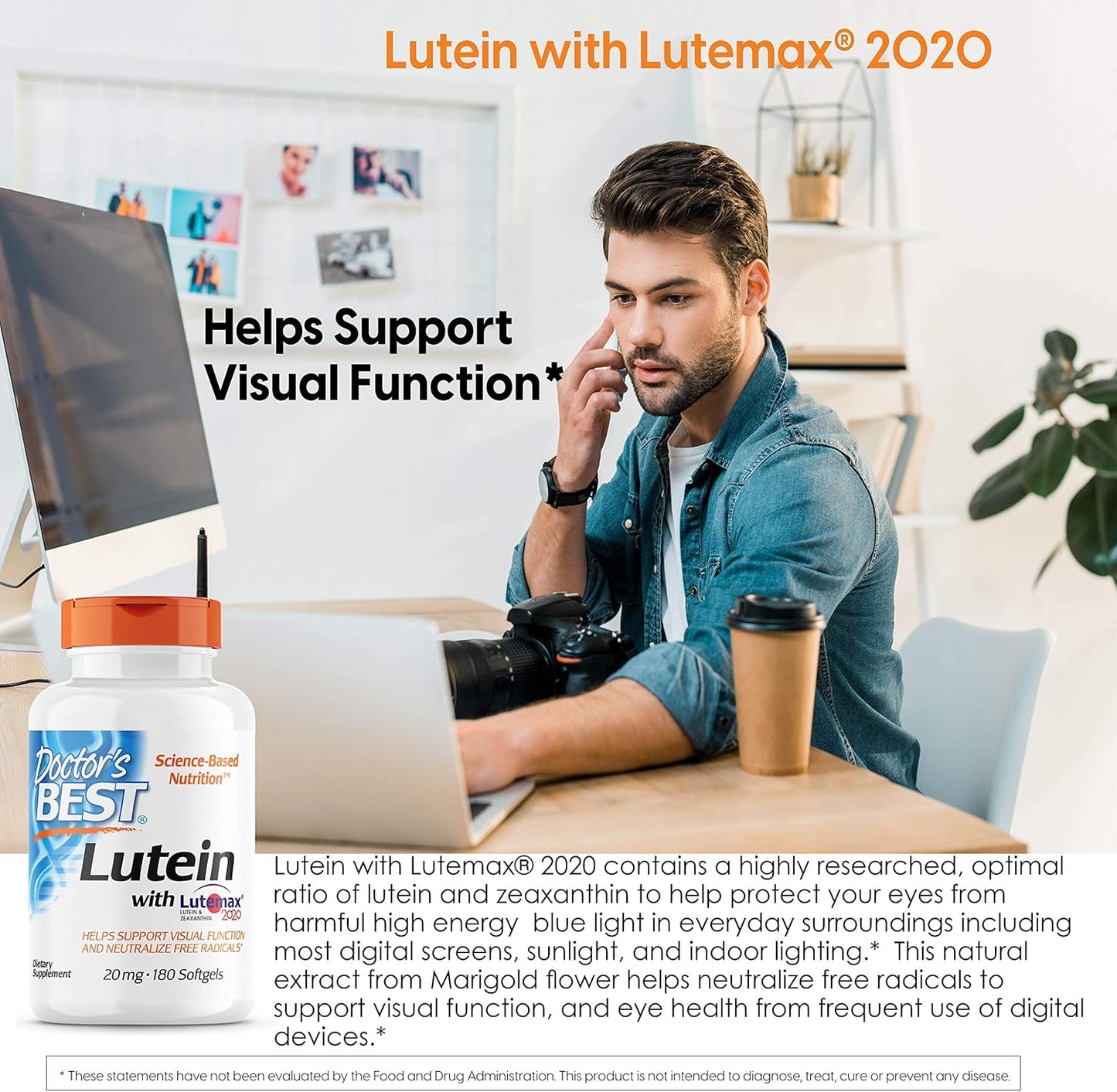 Premium Eye Health Supplement: Doctor's Best Lutein with Lutemax, 20 mg, 180 Softgels - Non-GMO, Gluten & Soy Free - Espot.com.au