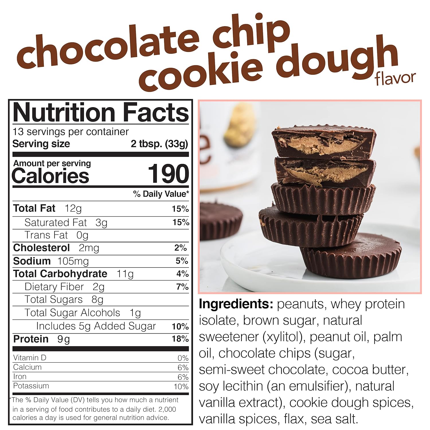 high-protein-chocolate-chip-cookie-dough-peanut-butter-spread---15oz-jar---low-carb-low-sugar-gluten-free-non-gmo-nut-butter-snack---all-natural-7