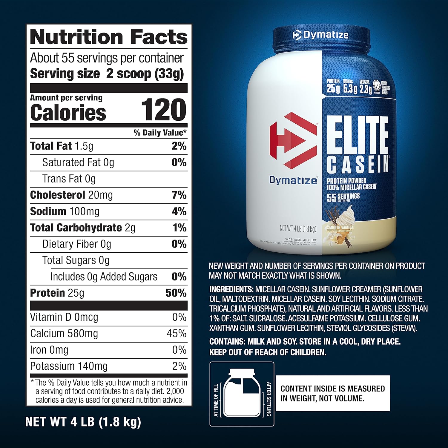 dymatize-elite-casein-protein-powder---100-micellar-casein-25g-protein-54g-bcaas-23g-leucine---muscle-building-amino-acids-slow-absorbing-smooth-vanilla-flavor-4-lb---ideal-for-overnight-recovery-5