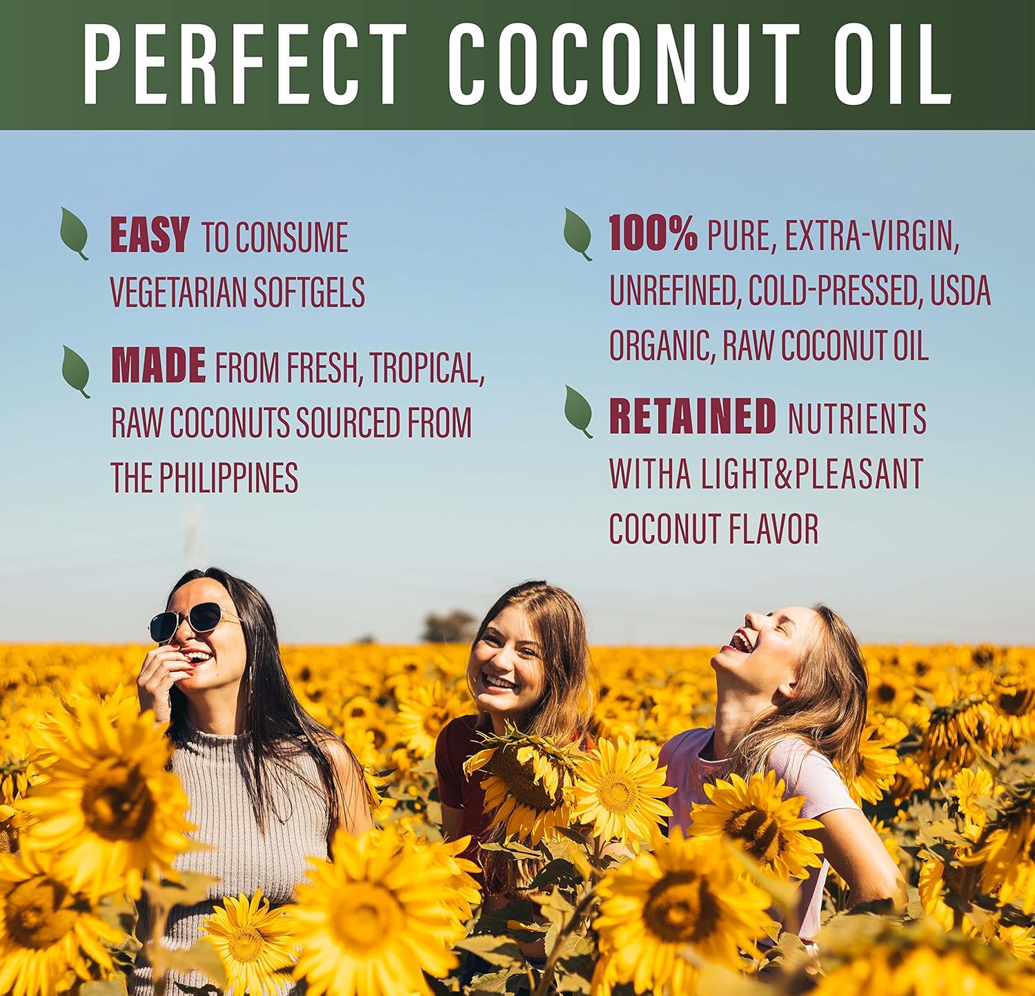 Organic Cold-Pressed Coconut Oil Softgels - 120 Softgels, 1000mg Each - Extra Virgin, Unrefined - Pure & Natural Supplement by Perfect Supplements - Espot.com.au