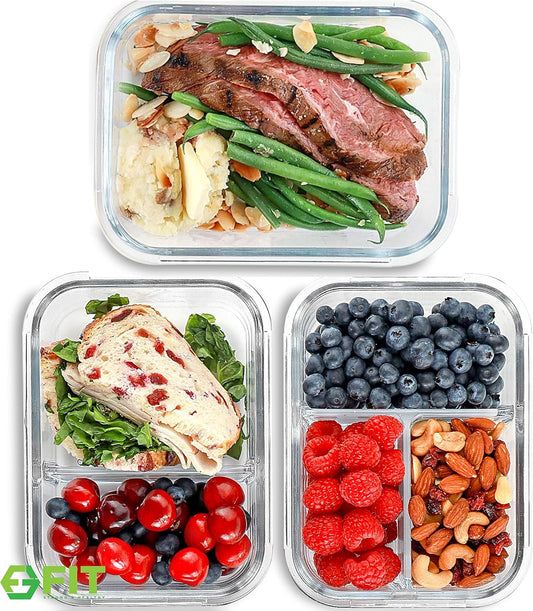 fit-strong-healthy-glass-meal-prep-containers-with-1-2-3-compartments---portion-control-lunch-container-food-storage-airtight-lids-oven-freezer-safe---leak-proof-bento-box---35-oz---blue---3-pack---bpa-free-1