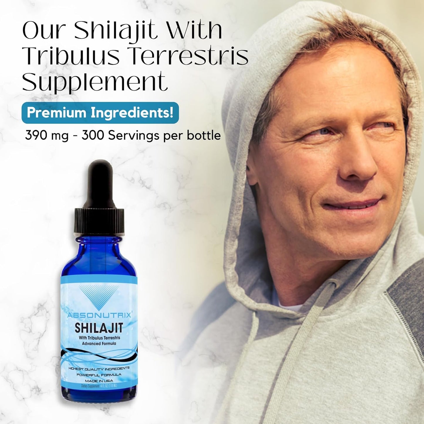 Absonutrix Shilajit and Tribulus Terrestris Liquid Supplement - 390mg, 4 Oz, 300 Servings - USA Made, Fast Absorption, Quality Non-GMO Ingredients, GMP Certified, Cruelty-Free